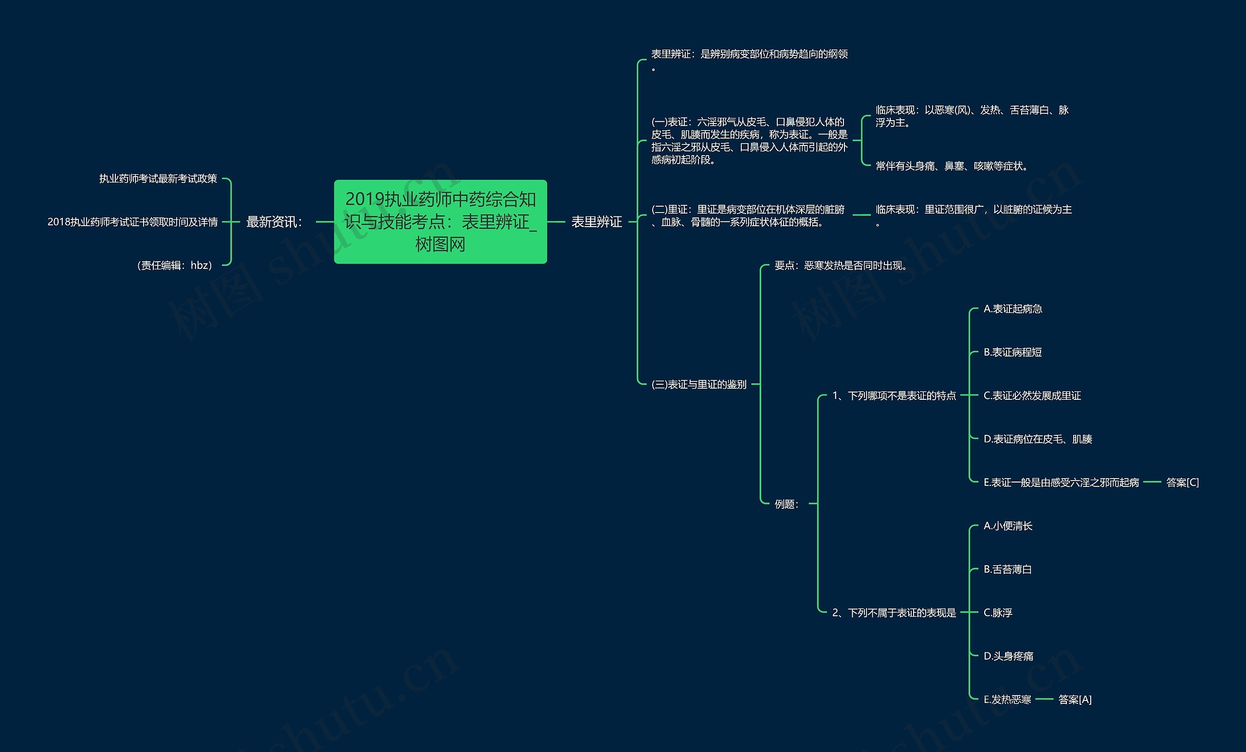 2019执业药师中药综合知识与技能考点：表里辨证思维导图