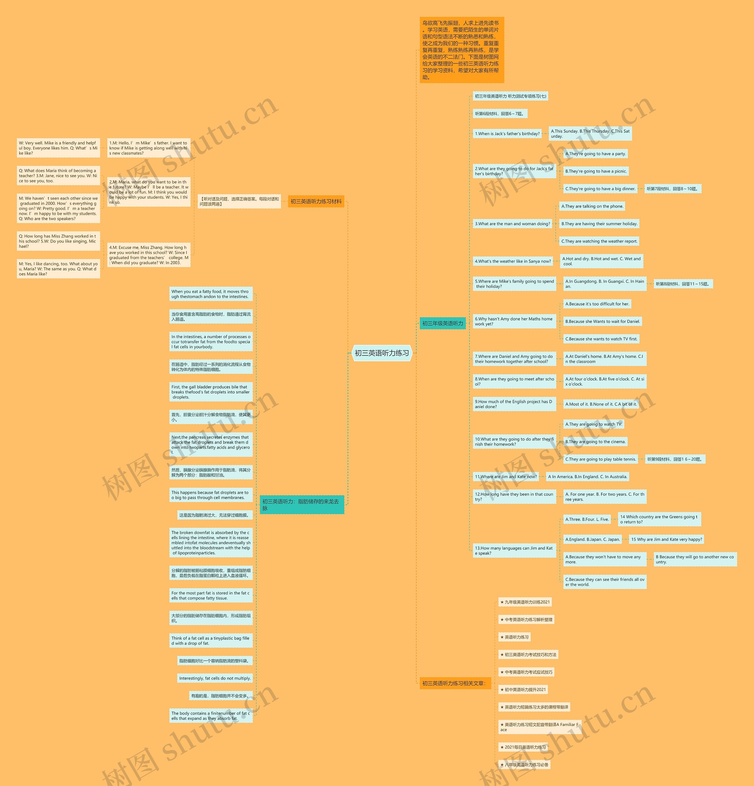 初三英语听力练习思维导图