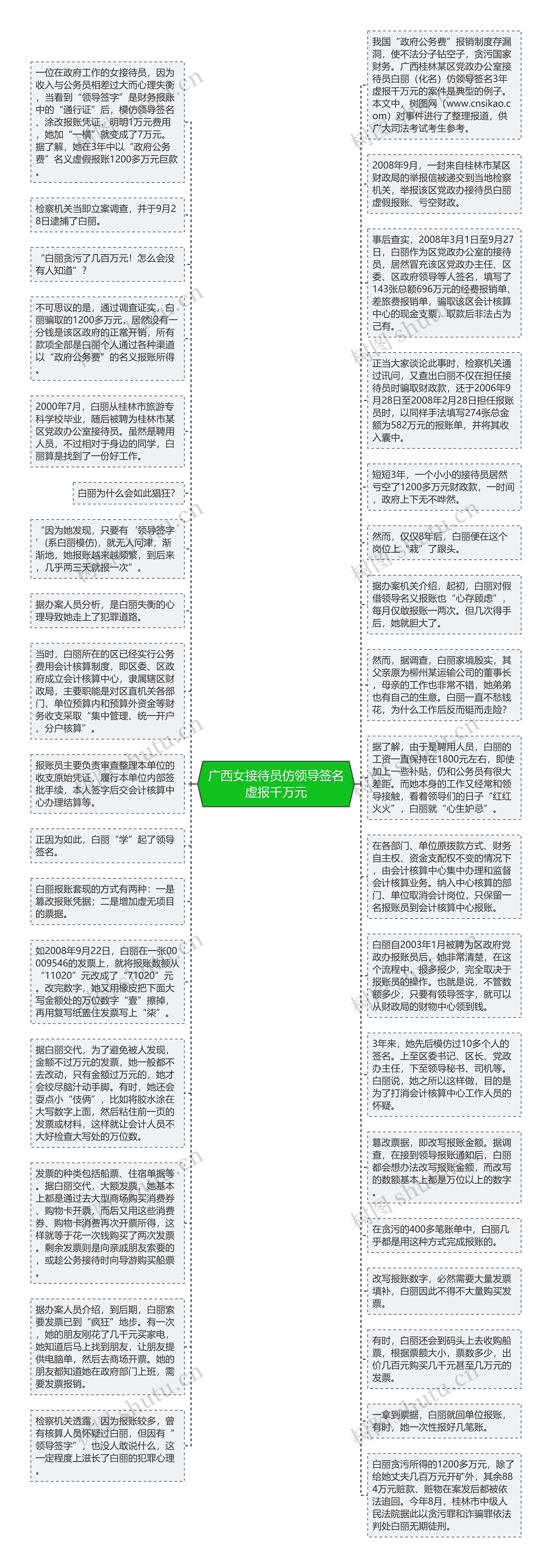 广西女接待员仿领导签名虚报千万元思维导图