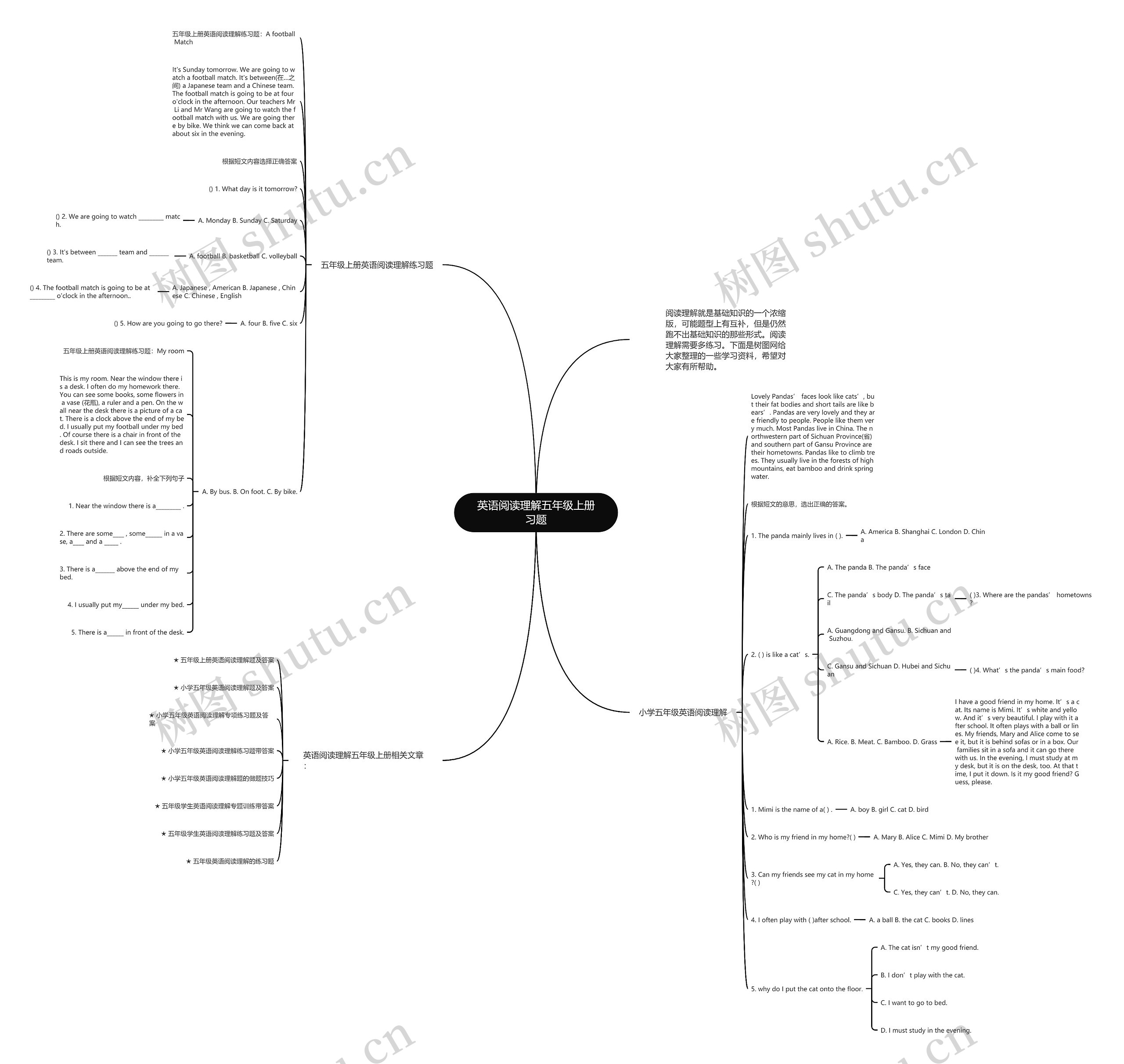 英语阅读理解五年级上册习题思维导图