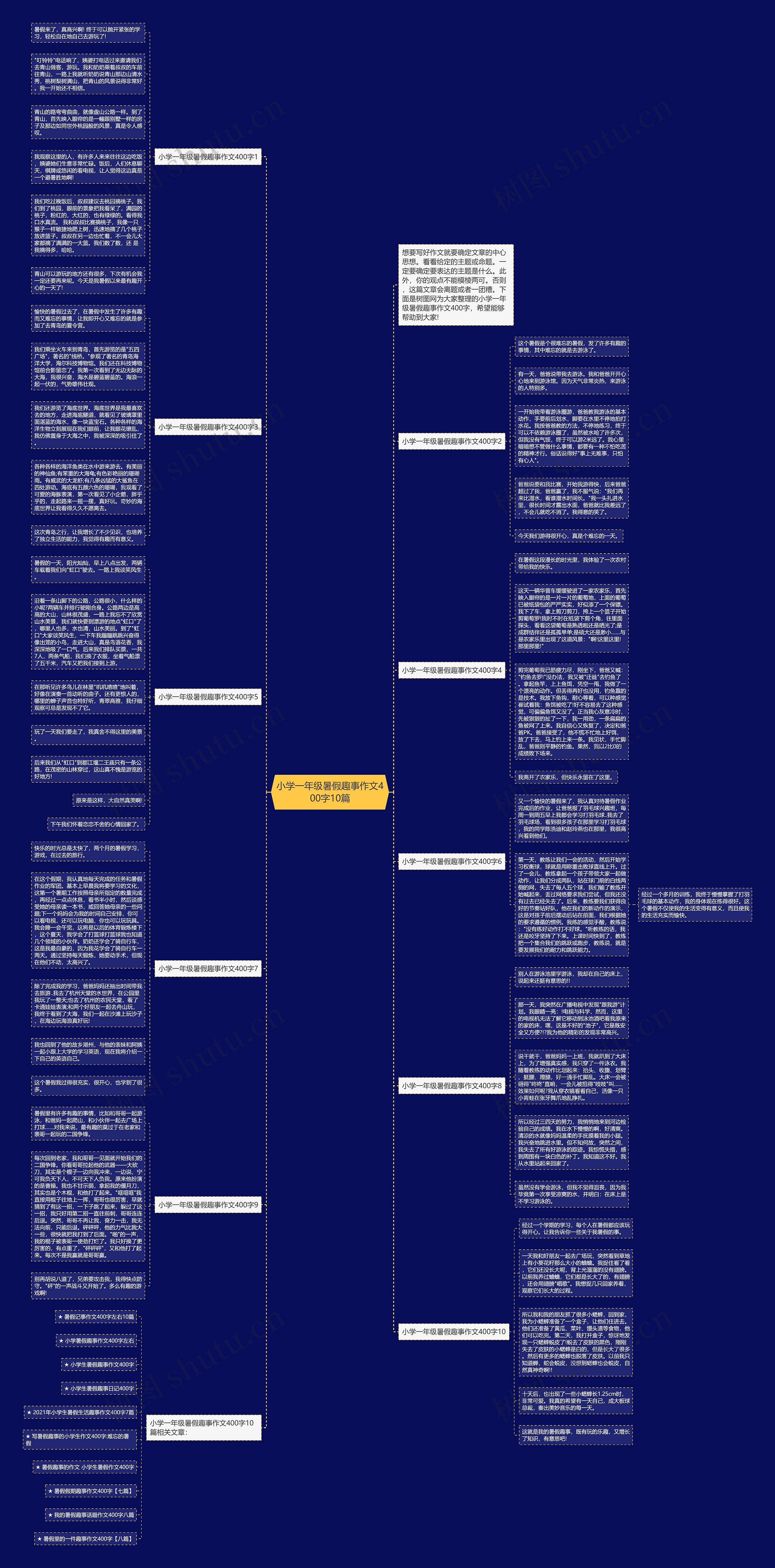 小学一年级暑假趣事作文400字10篇思维导图