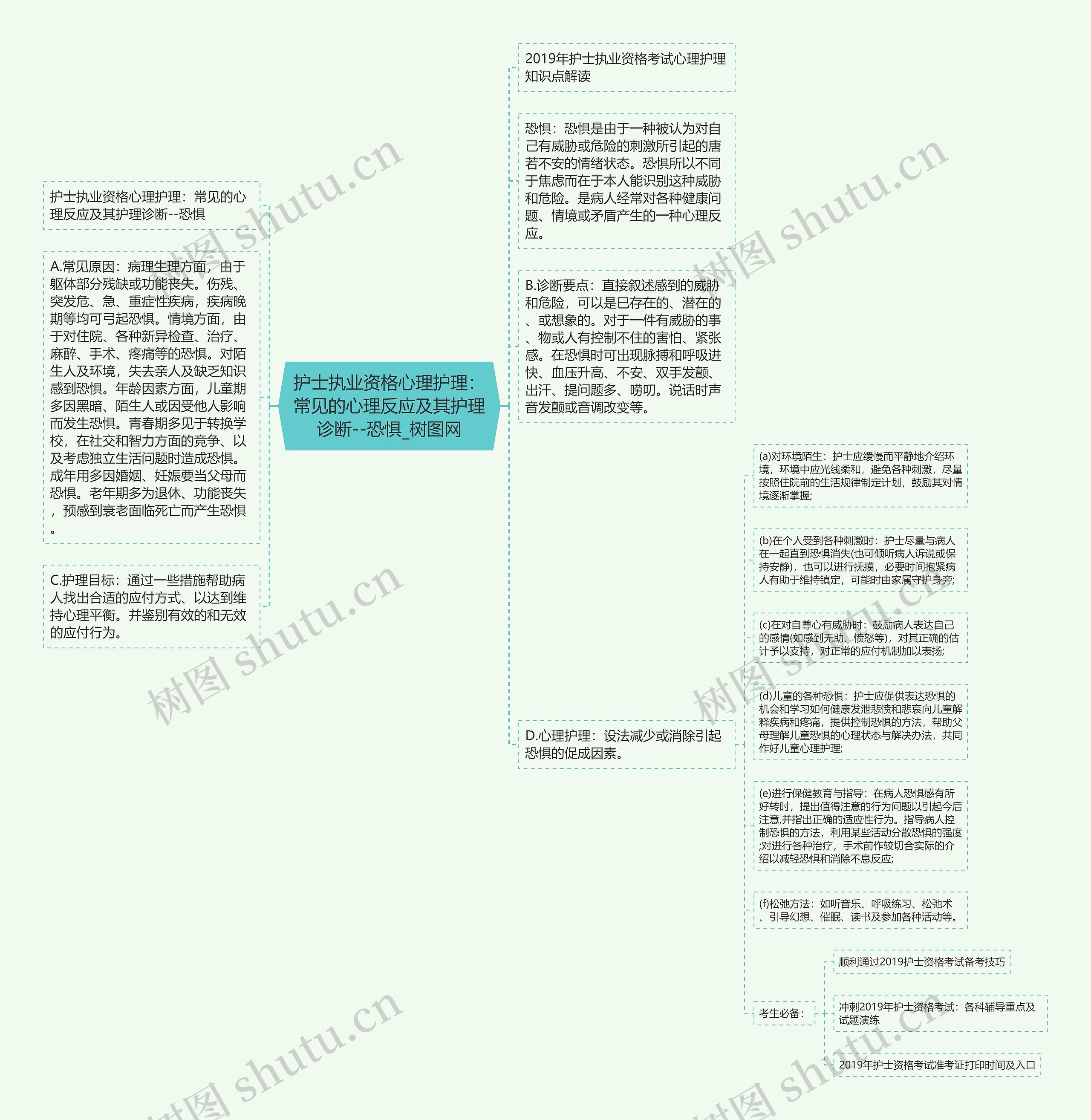 护士执业资格心理护理：常见的心理反应及其护理诊断--恐惧思维导图