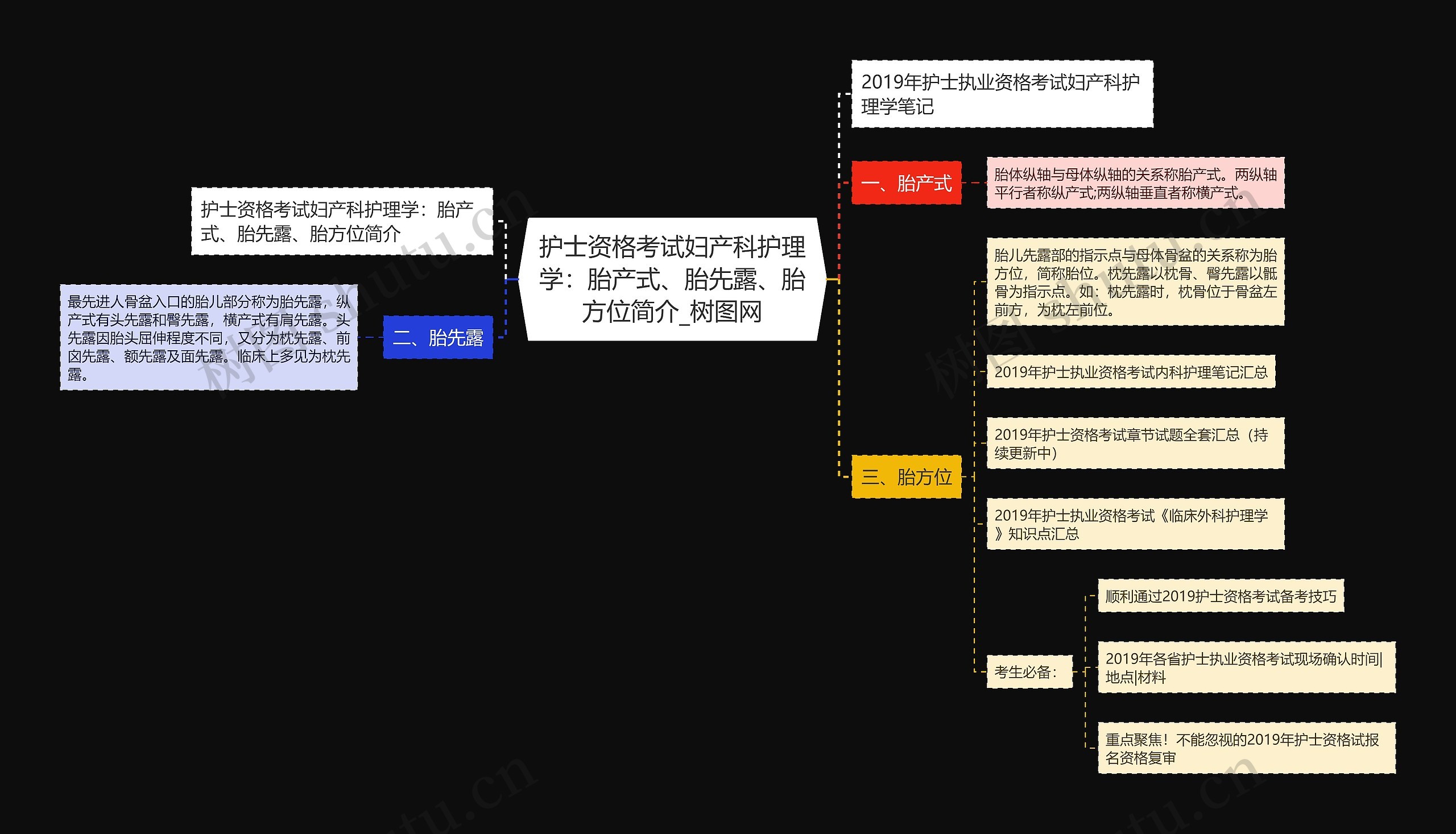 护士资格考试妇产科护理学：胎产式、胎先露、胎方位简介思维导图