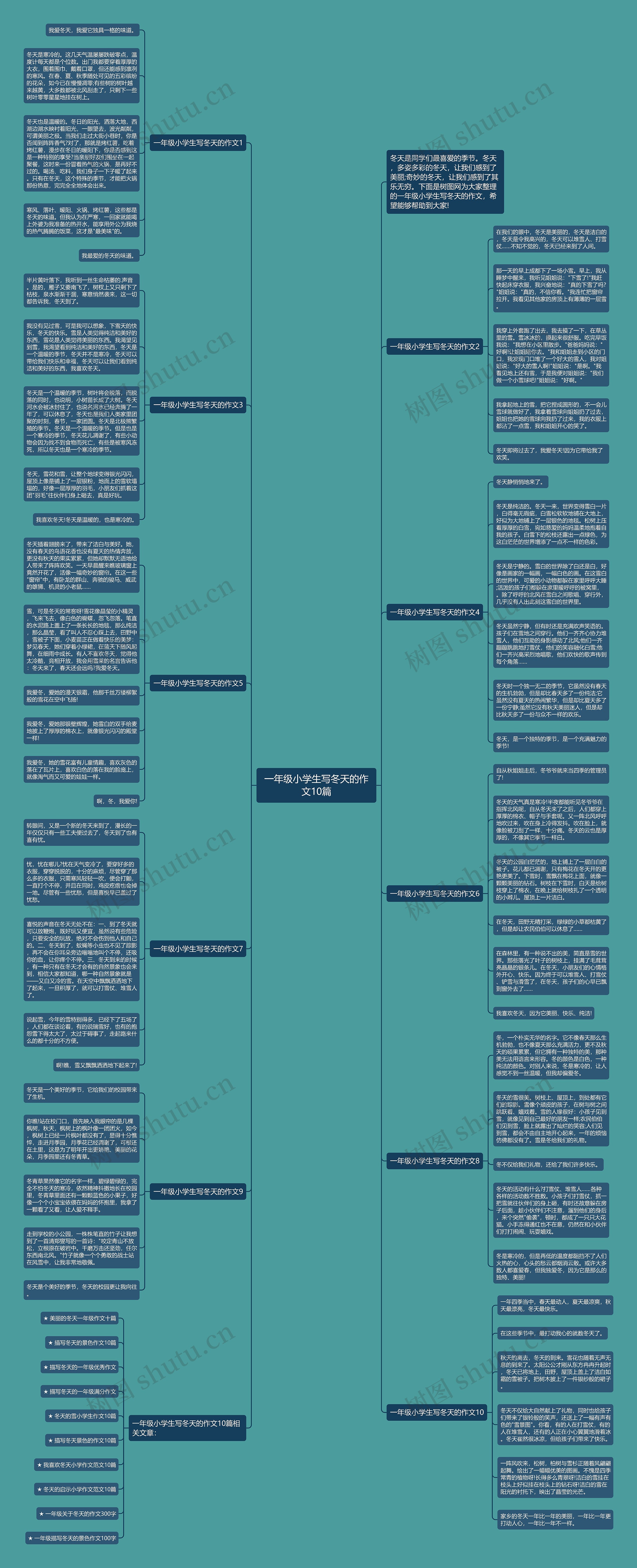一年级小学生写冬天的作文10篇思维导图