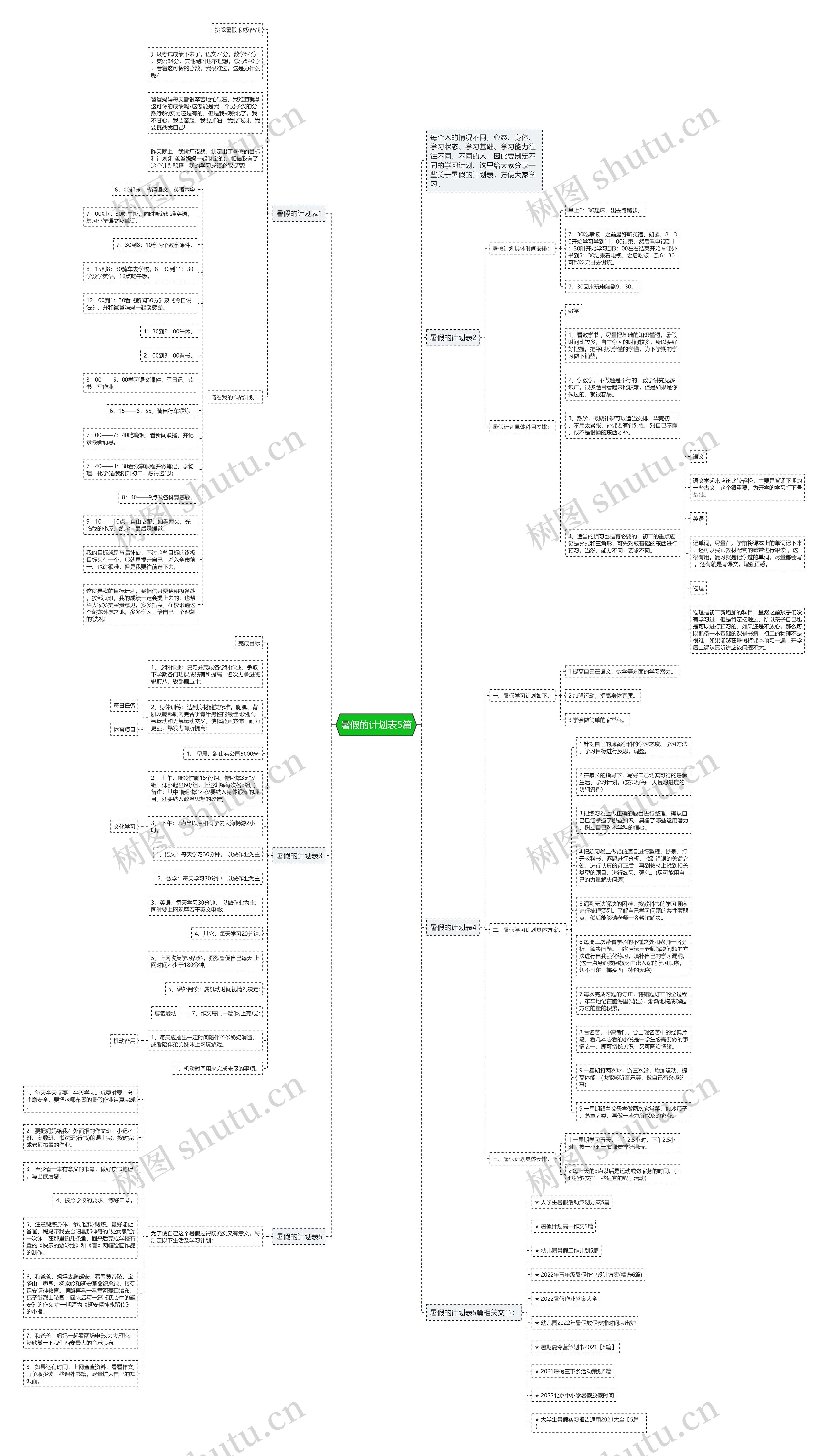 暑假的计划表5篇思维导图