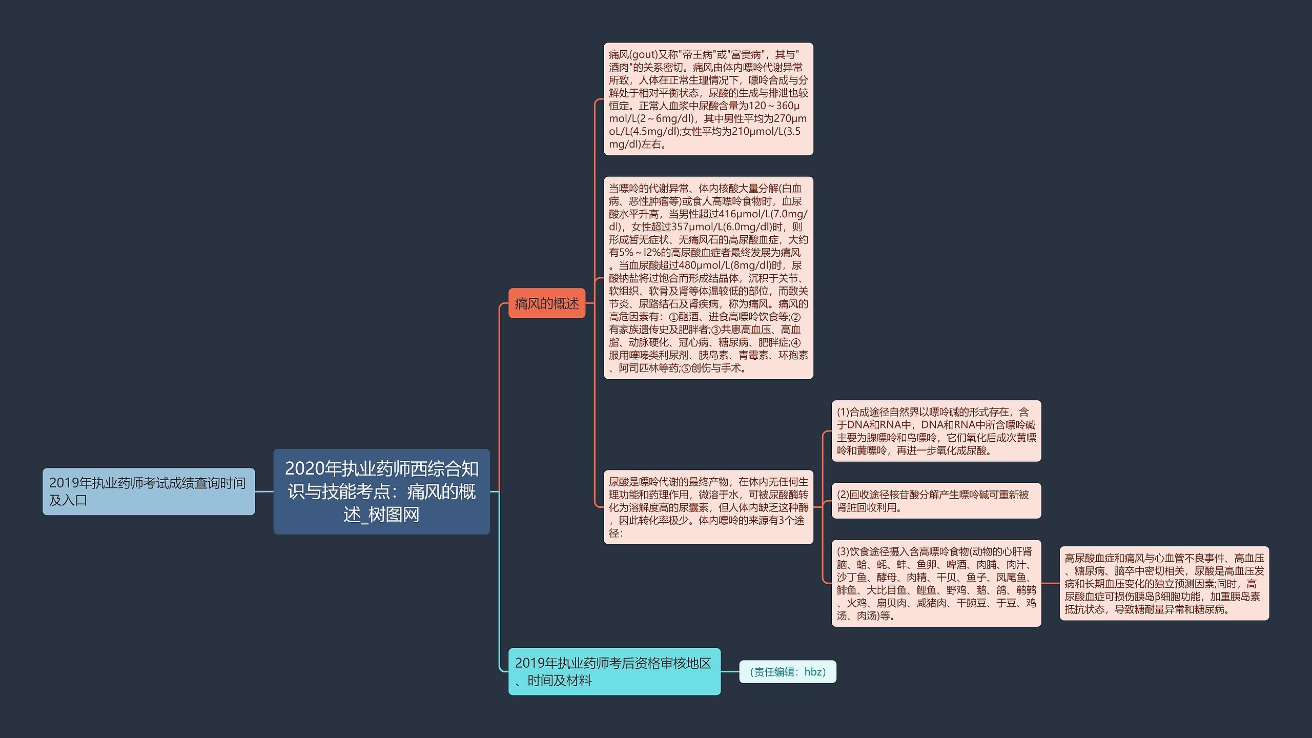 2020年执业药师西综合知识与技能考点：痛风的概述思维导图