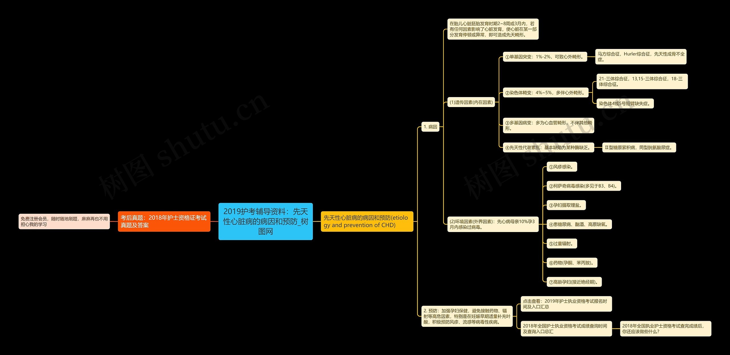 2019护考辅导资料：先天性心脏病的病因和预防思维导图