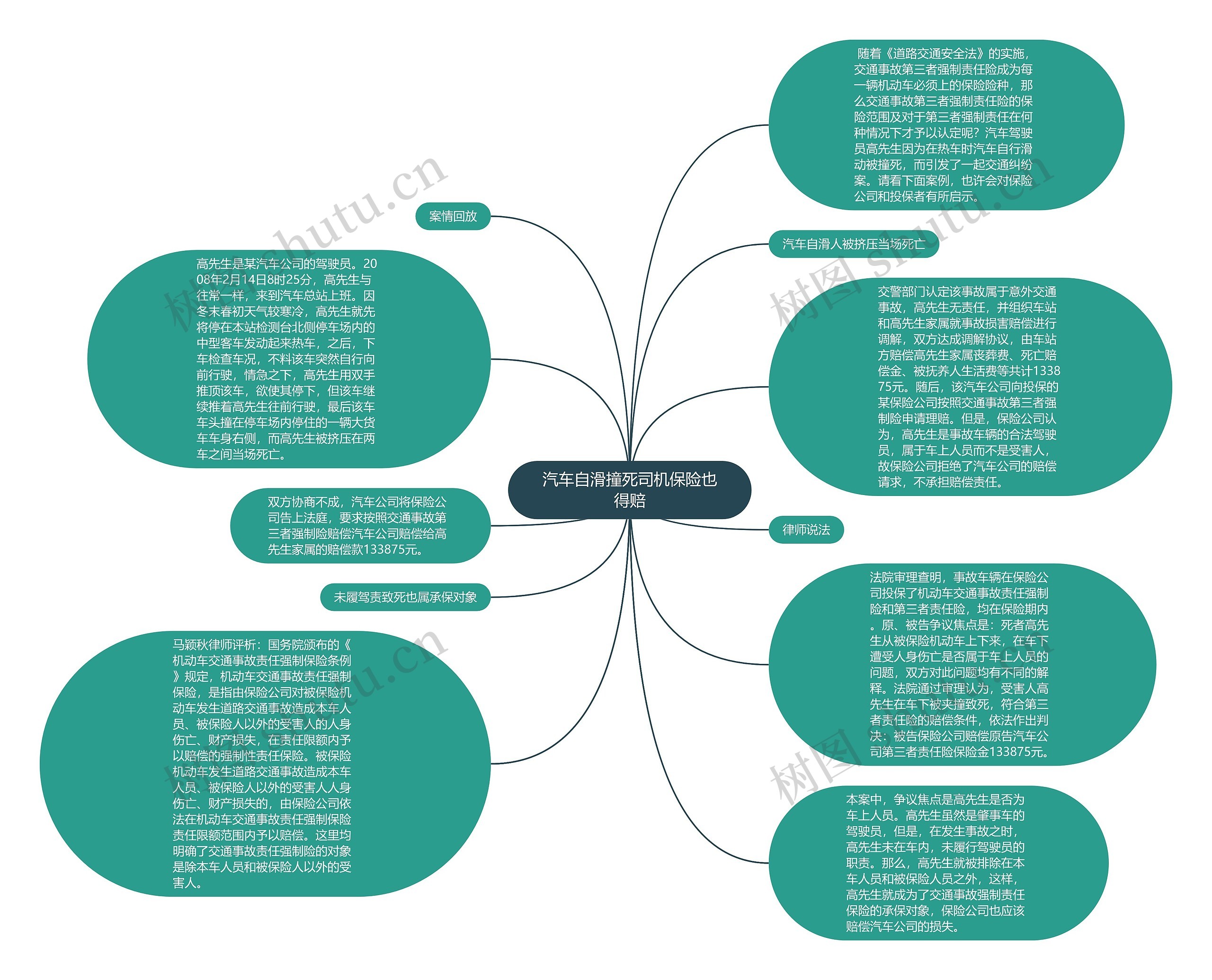 汽车自滑撞死司机保险也得赔思维导图