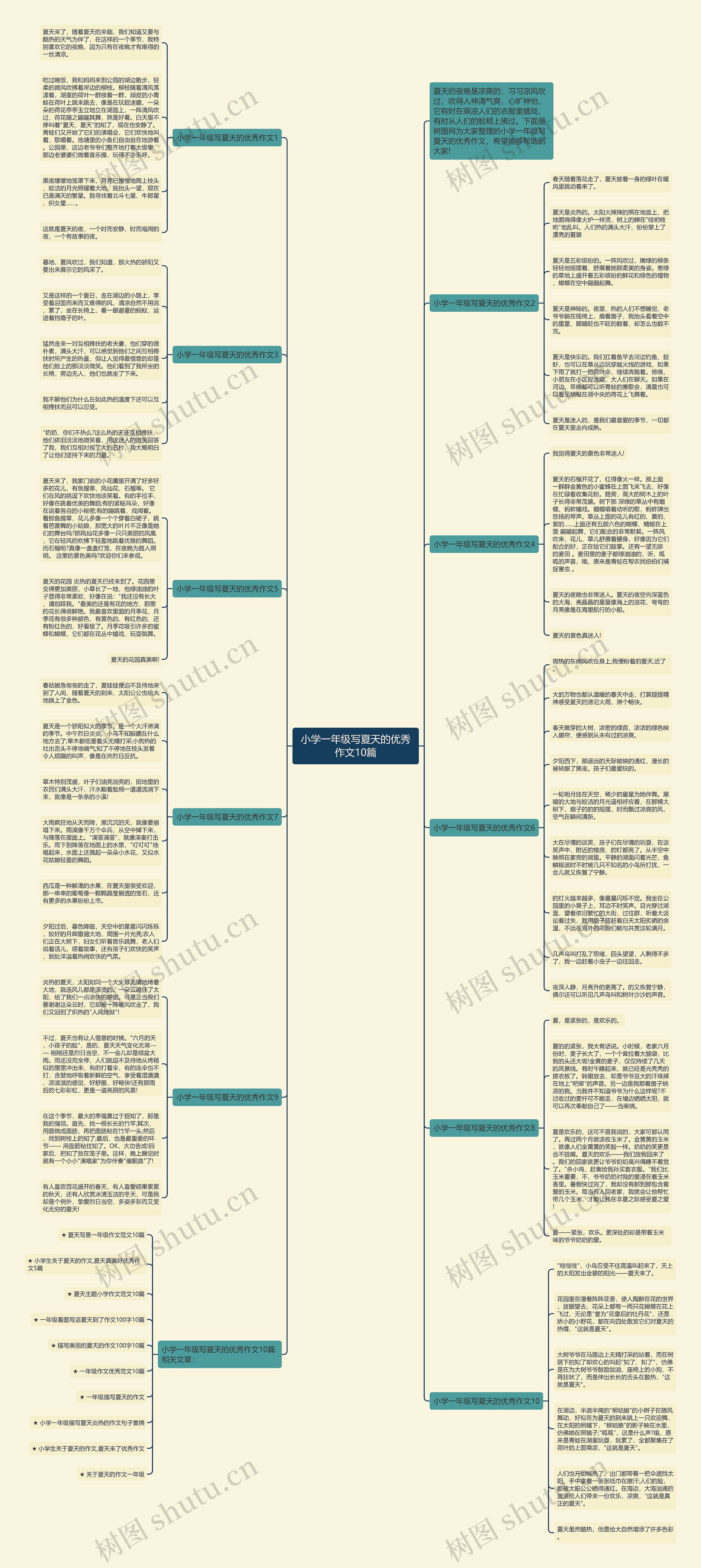 小学一年级写夏天的优秀作文10篇思维导图