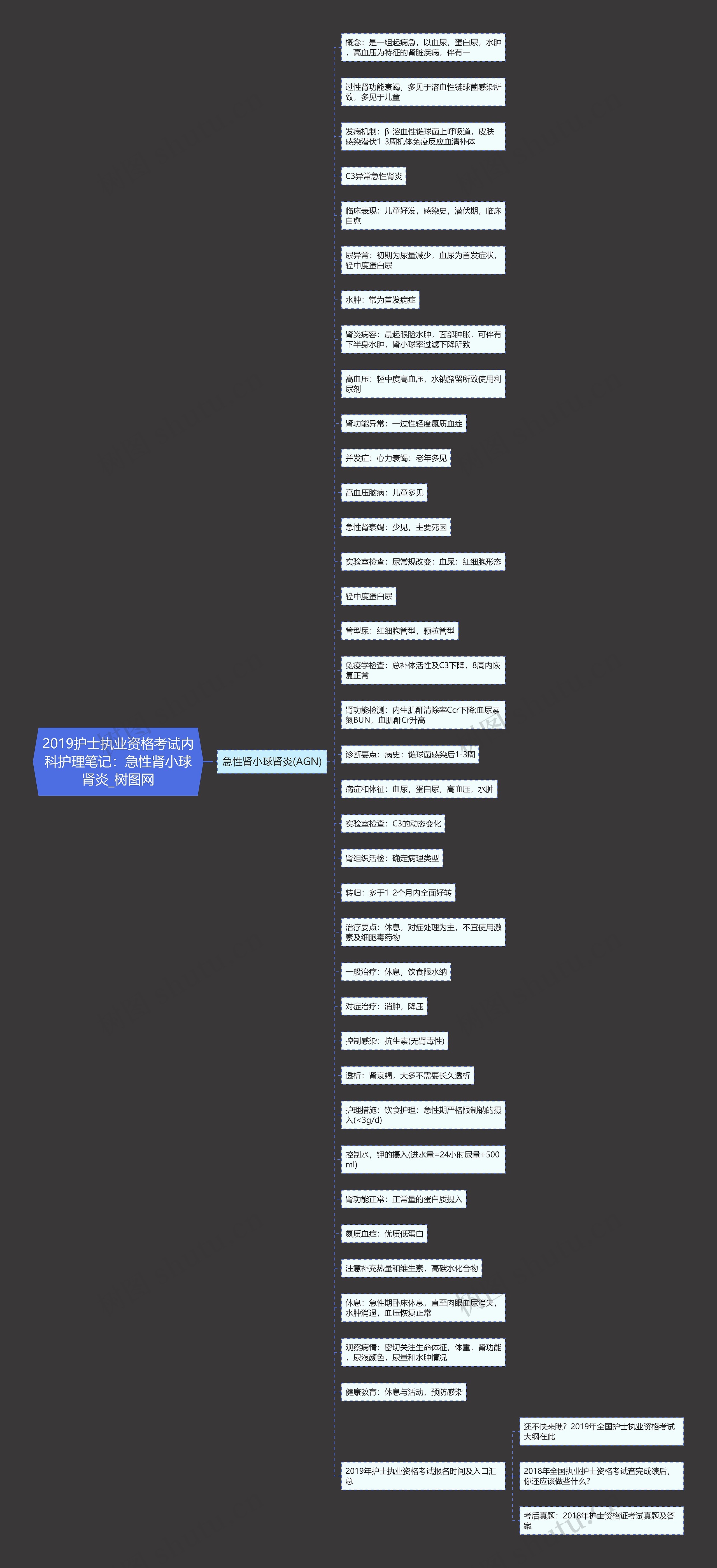 2019护士执业资格考试内科护理笔记：急性肾小球肾炎思维导图
