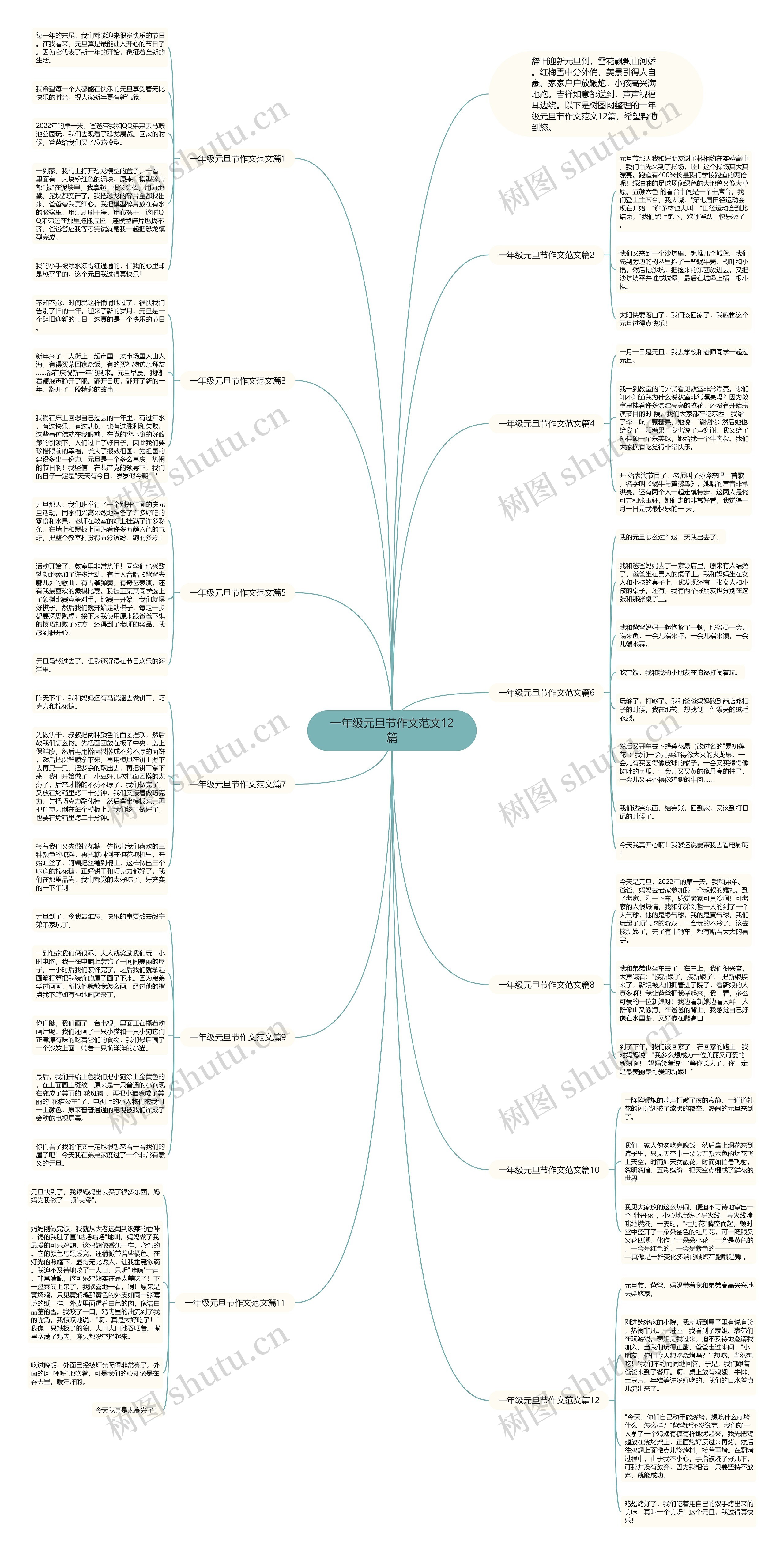 一年级元旦节作文范文12篇思维导图