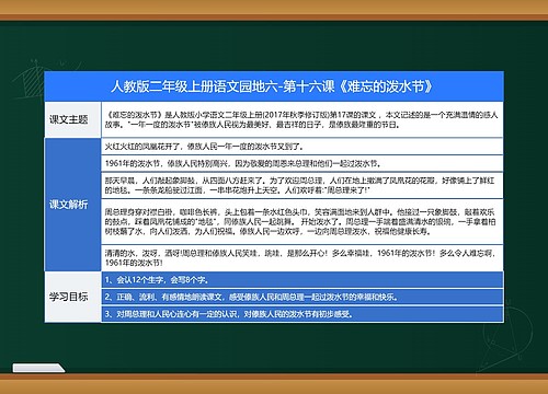 小学语文二年级上册第十七课《难忘的泼水节》课堂笔记