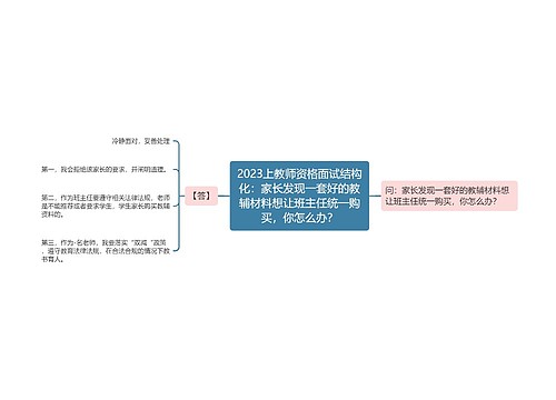 2023上教师资格面试结构化:家长发现一套好的教辅材料想让班主任统一购买,你怎么办? 2023上教师资格面试结构化:家长发现一套好的教辅材料想让班主任统一购买,你怎么办?