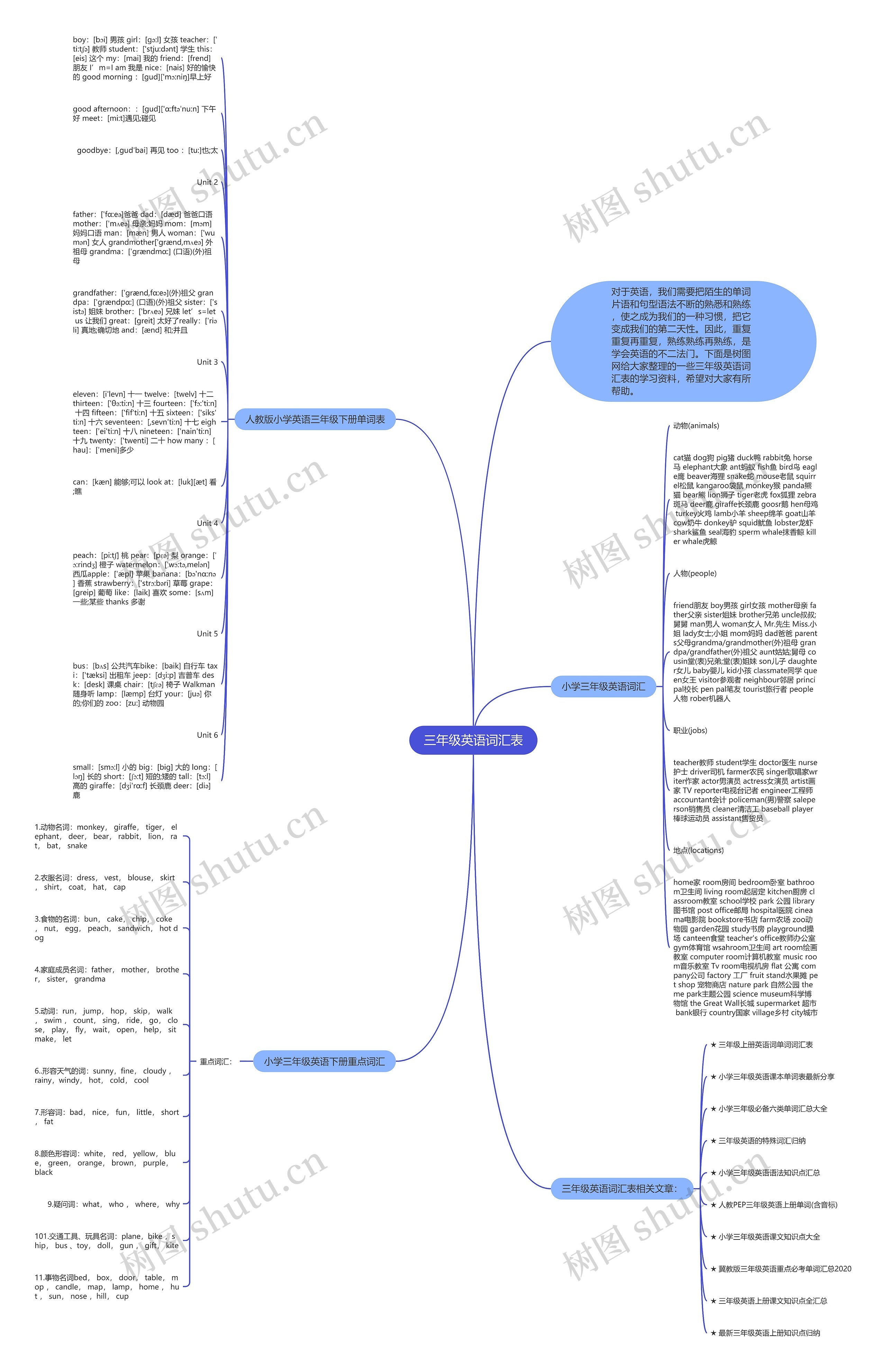 三年级英语词汇表思维导图