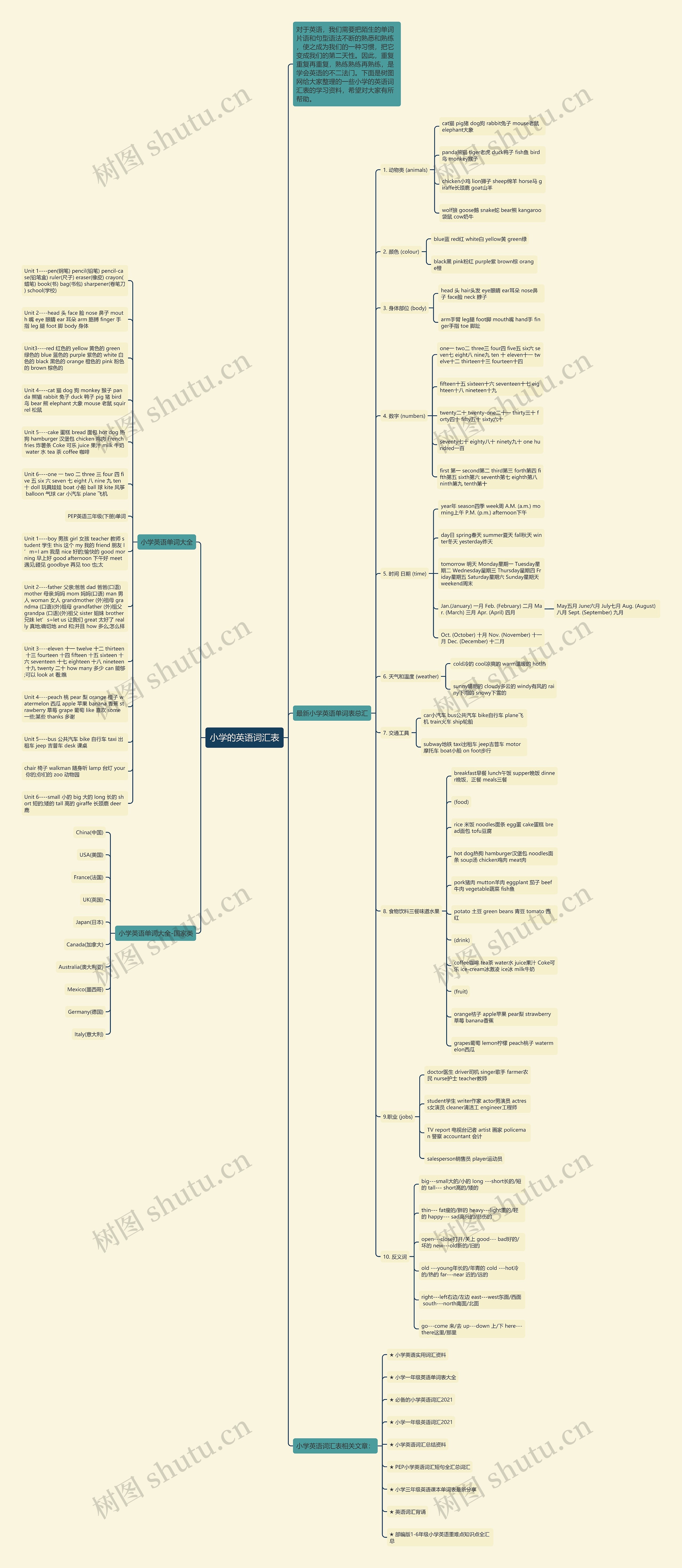小学的英语词汇表思维导图