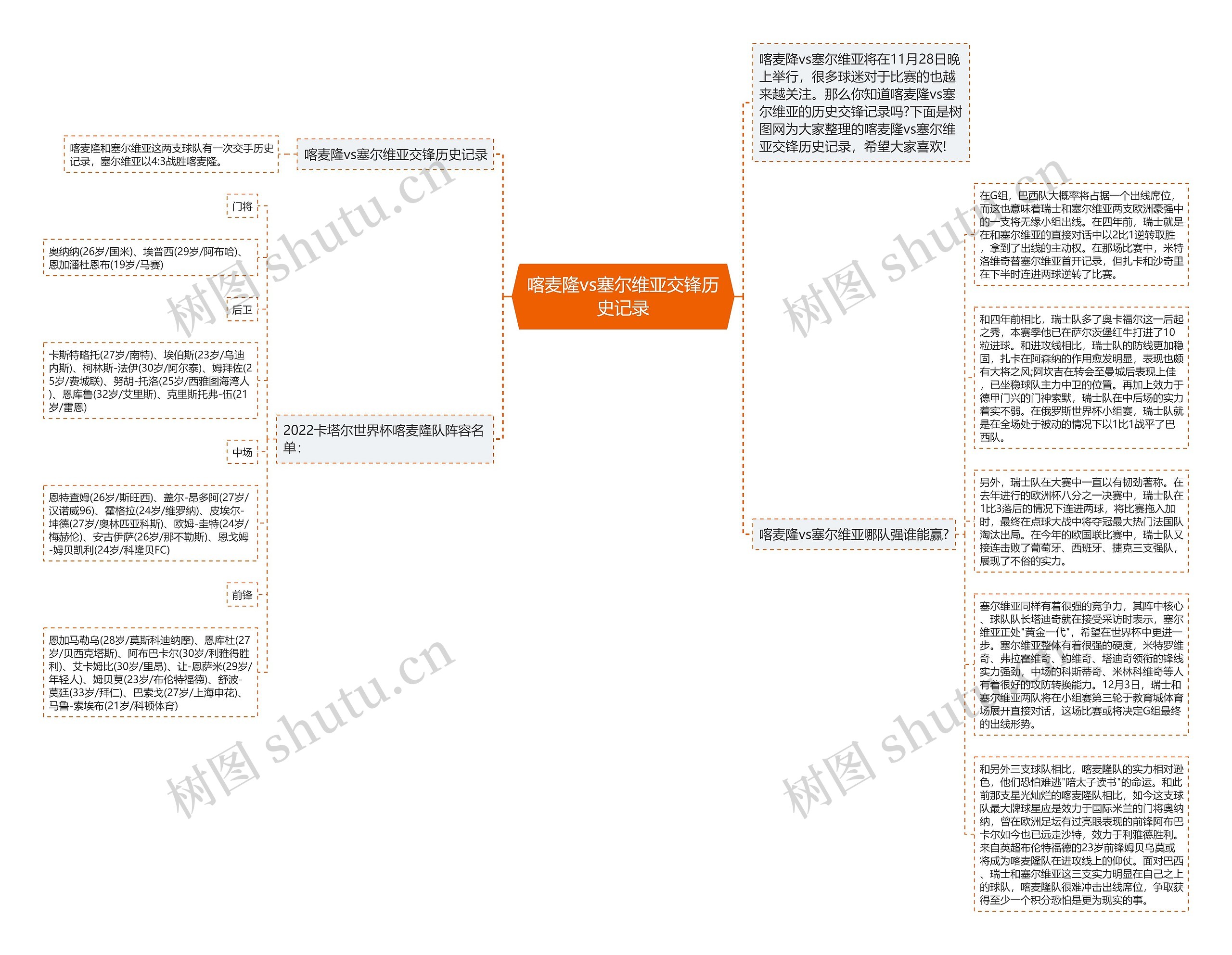 喀麦隆vs塞尔维亚交锋历史记录思维导图