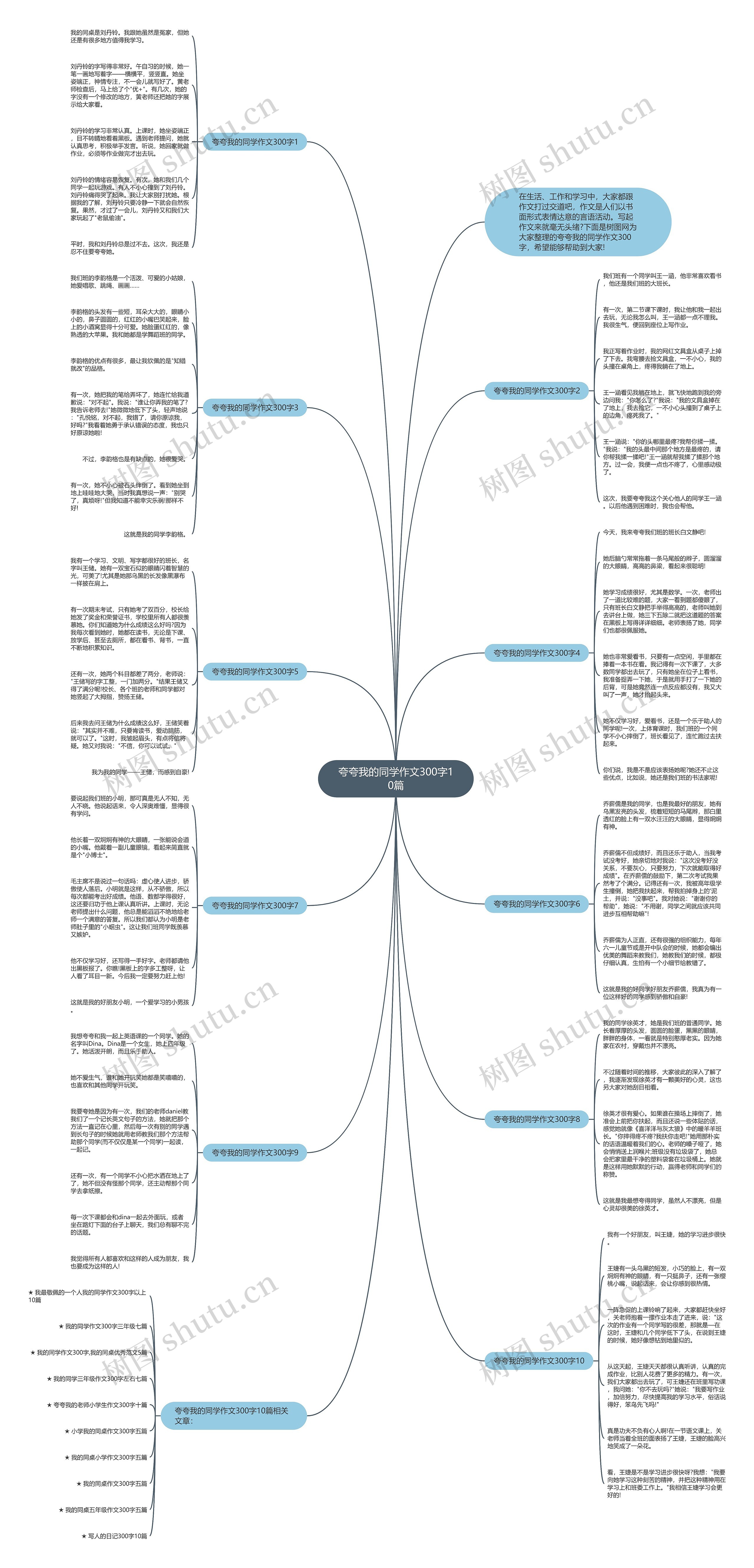 夸夸我的同学作文300字10篇思维导图