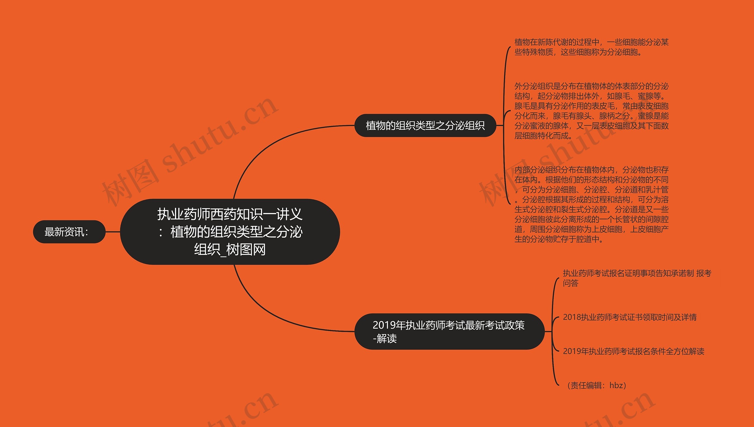 执业药师西药知识一讲义：植物的组织类型之分泌组织思维导图