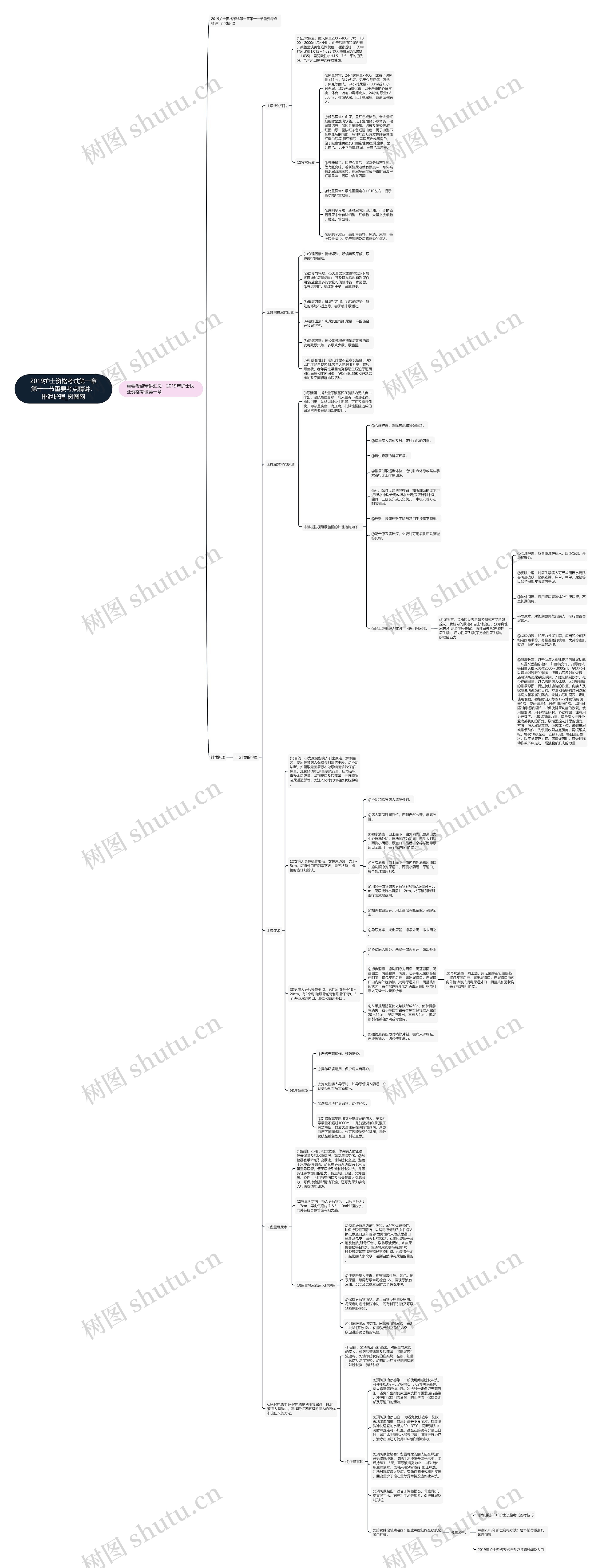 2019护士资格考试第一章第十一节重要考点精讲：排泄护理思维导图