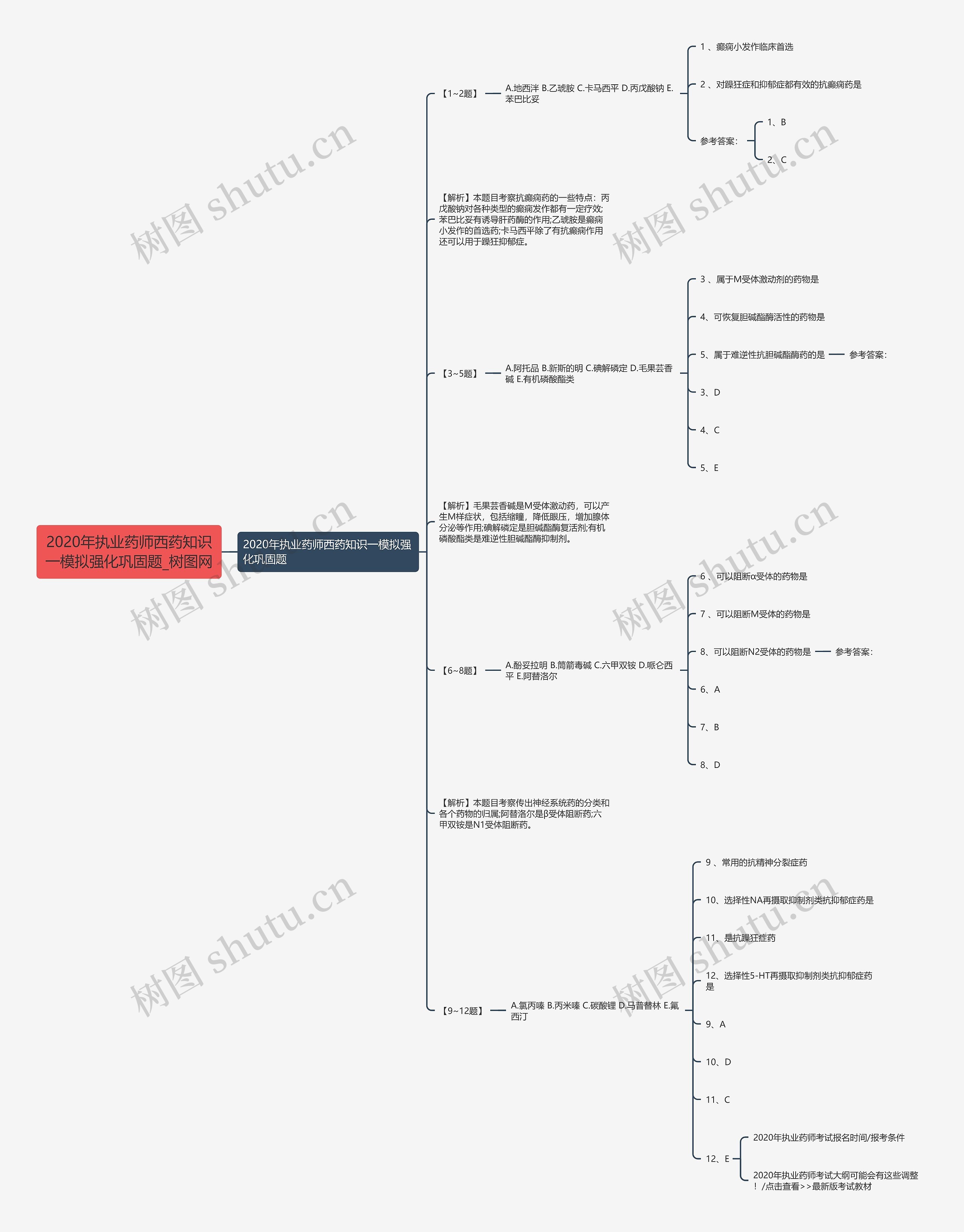 2020年执业药师西药知识一模拟强化巩固题思维导图