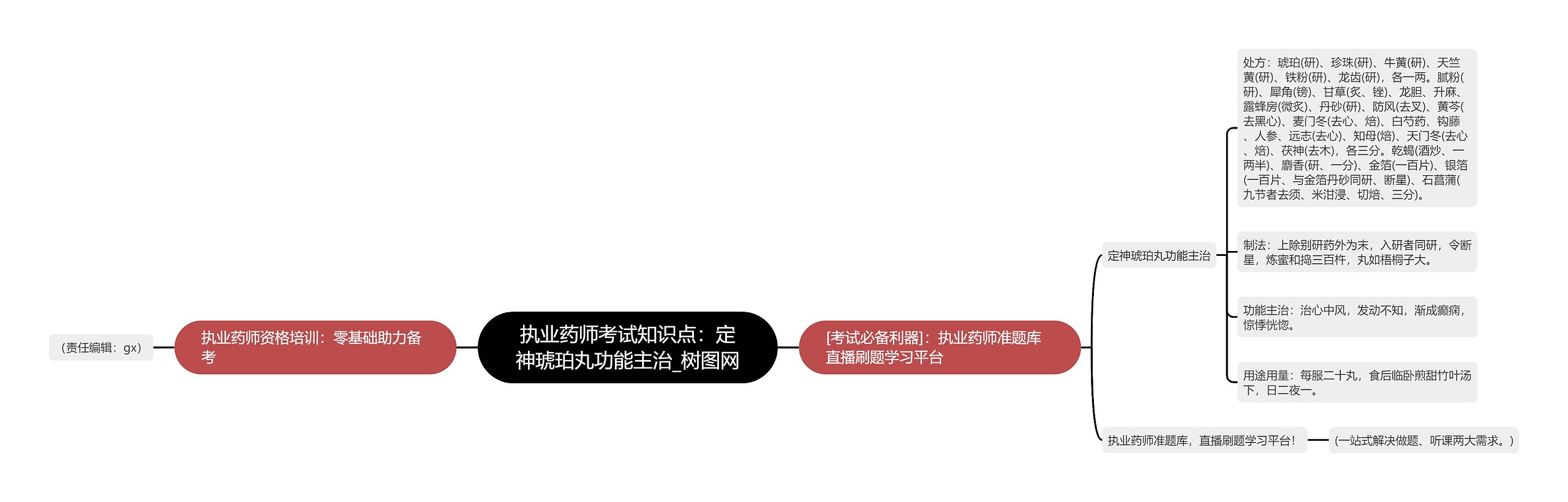 执业药师考试知识点：定神琥珀丸功能主治
