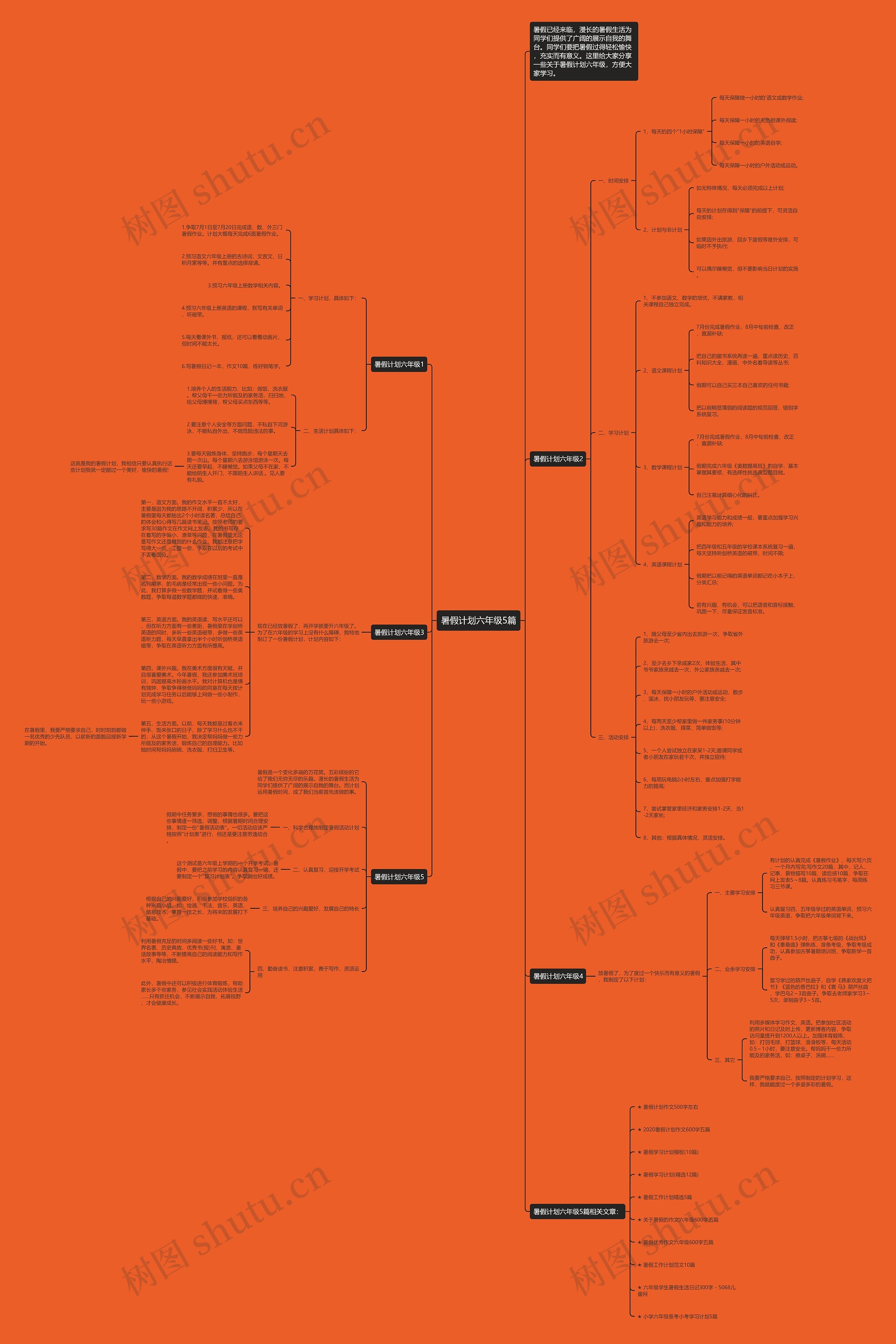暑假计划六年级5篇思维导图