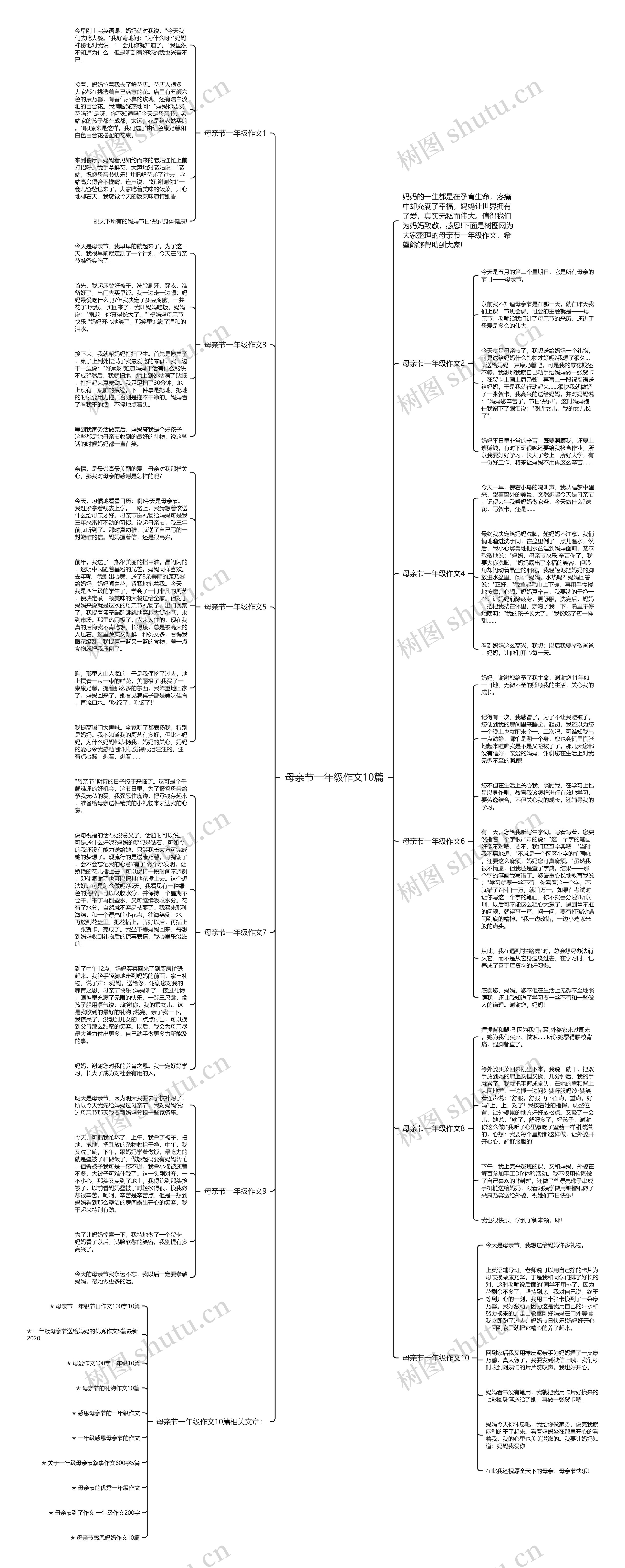 母亲节一年级作文10篇思维导图