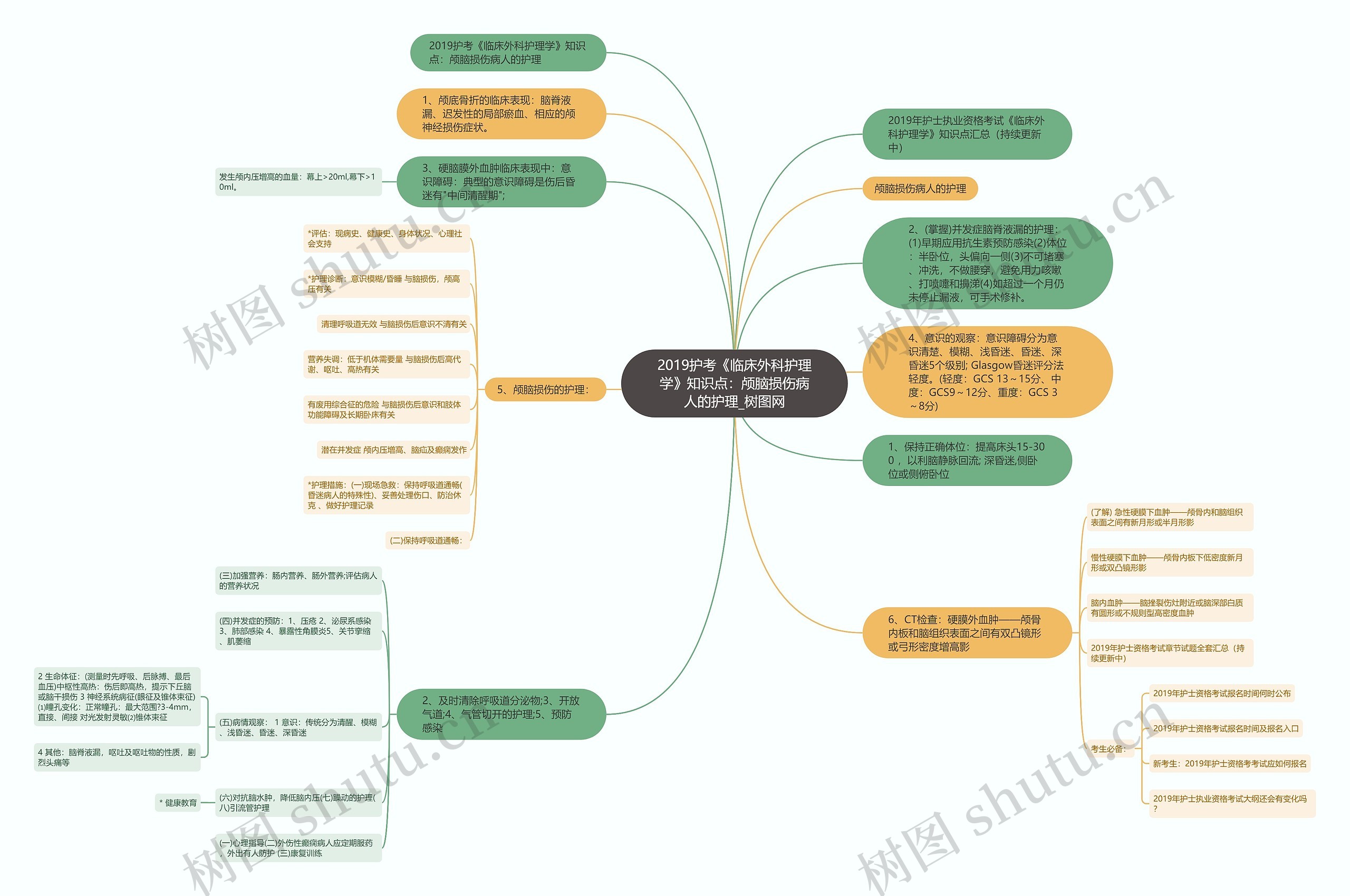 2019护考《临床外科护理学》知识点：颅脑损伤病人的护理思维导图