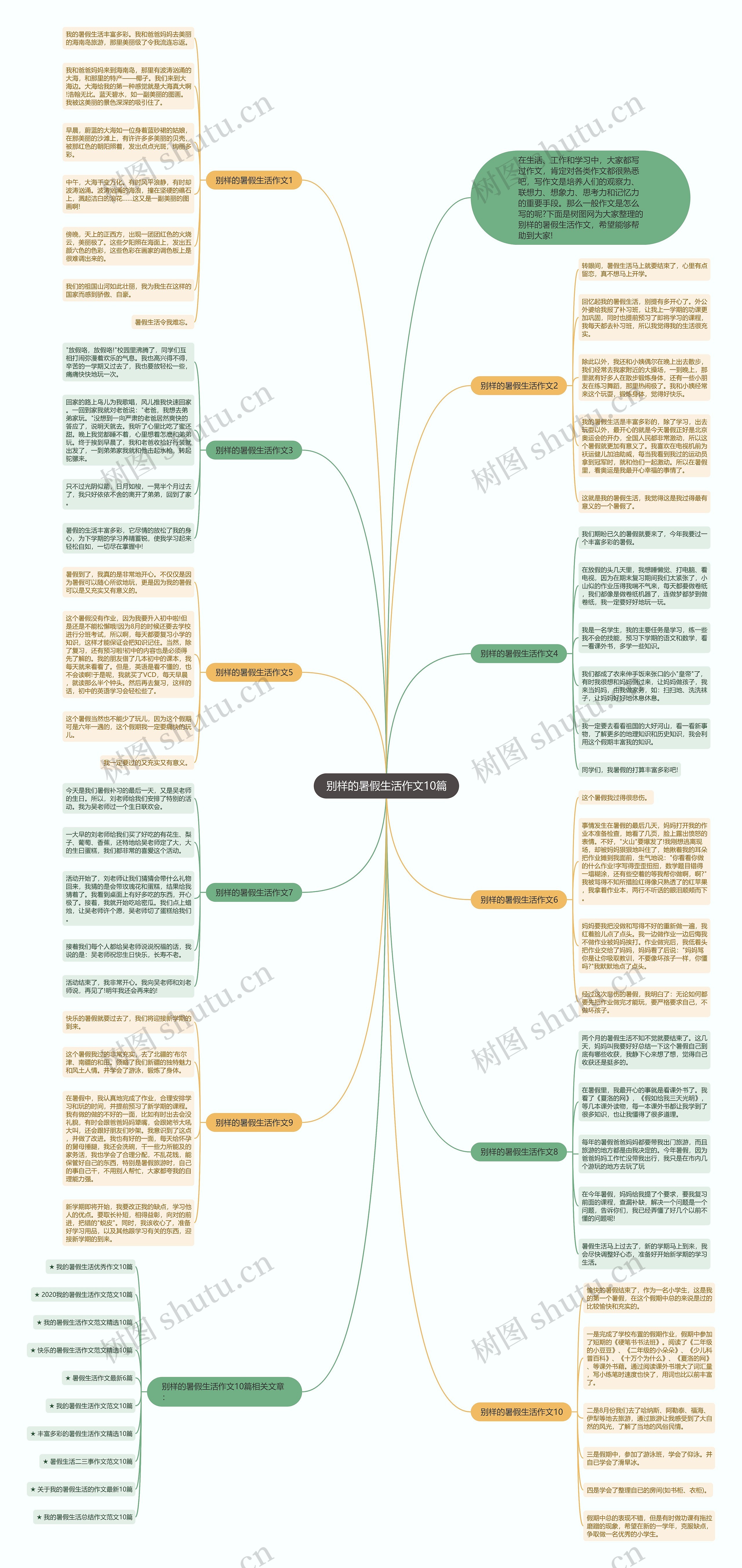 别样的暑假生活作文10篇思维导图