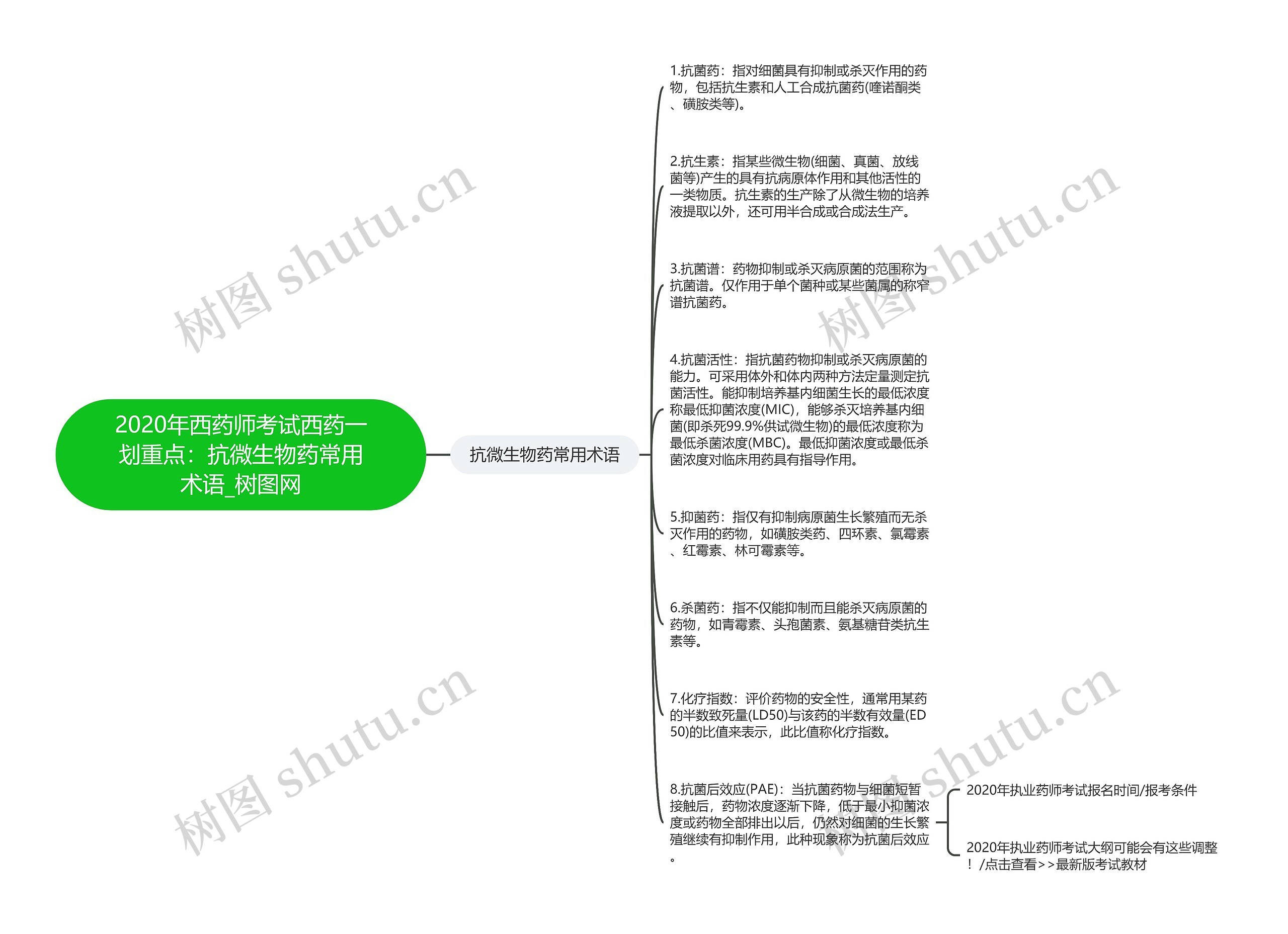 2020年西药师考试西药一划重点：抗微生物药常用术语思维导图