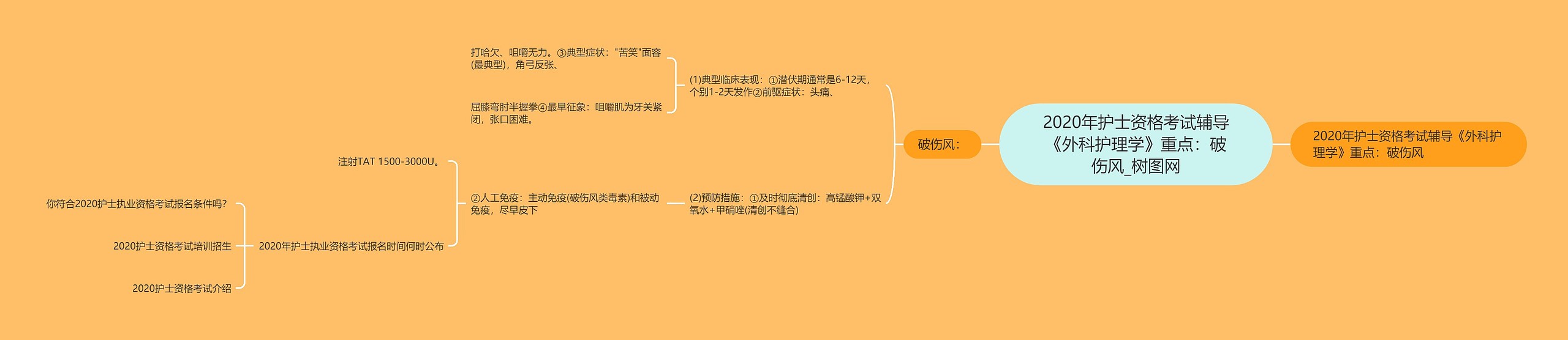 2020年护士资格考试辅导《外科护理学》重点：破伤风思维导图