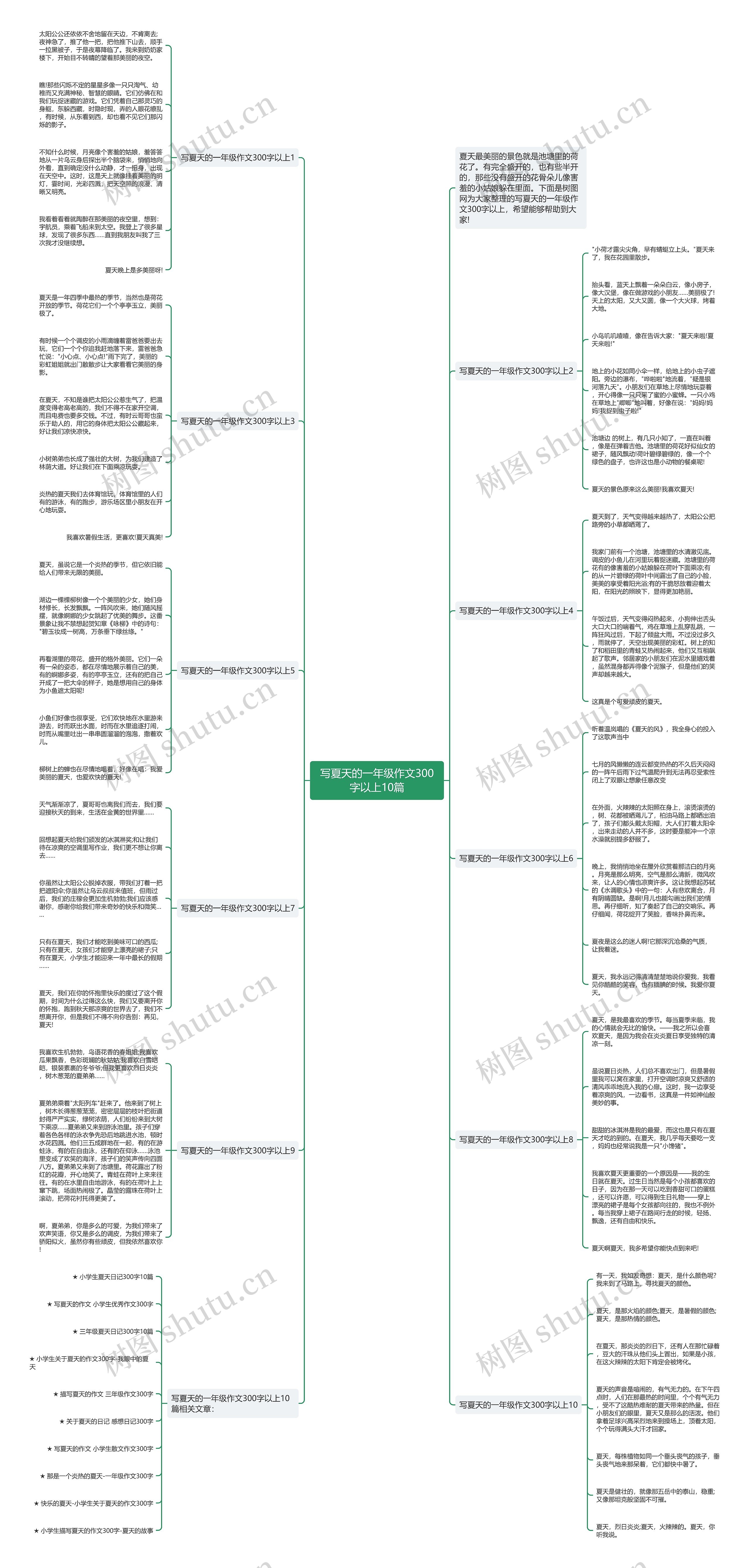 写夏天的一年级作文300字以上10篇思维导图