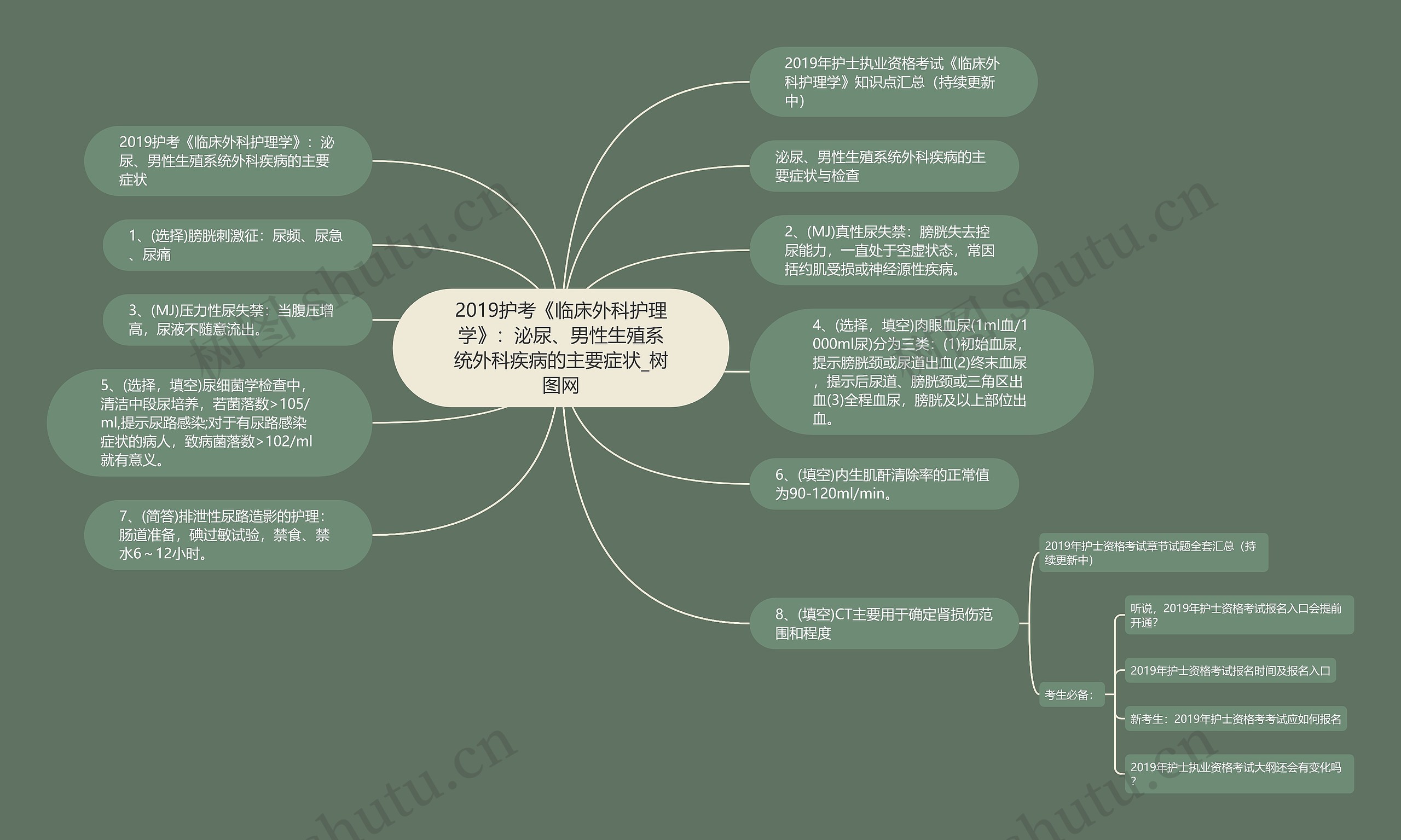 2019护考《临床外科护理学》：泌尿、男性生殖系统外科疾病的主要症状思维导图