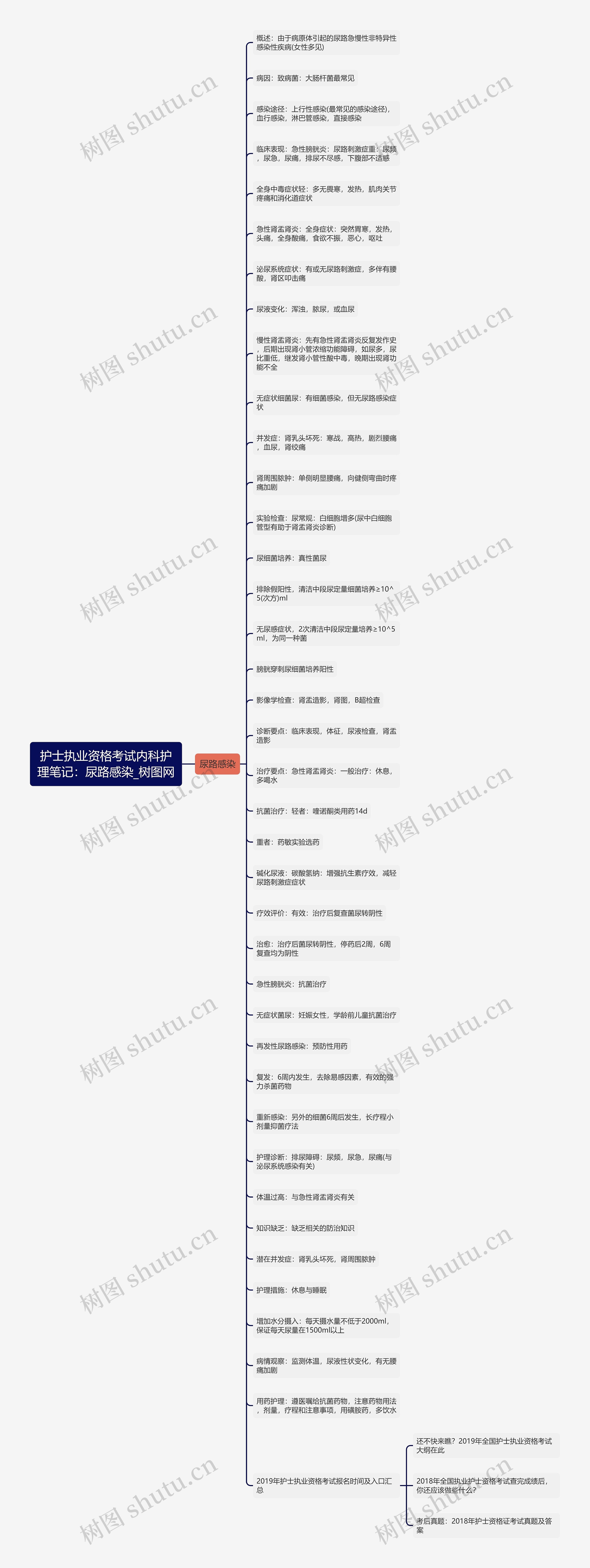 护士执业资格考试内科护理笔记：尿路感染思维导图