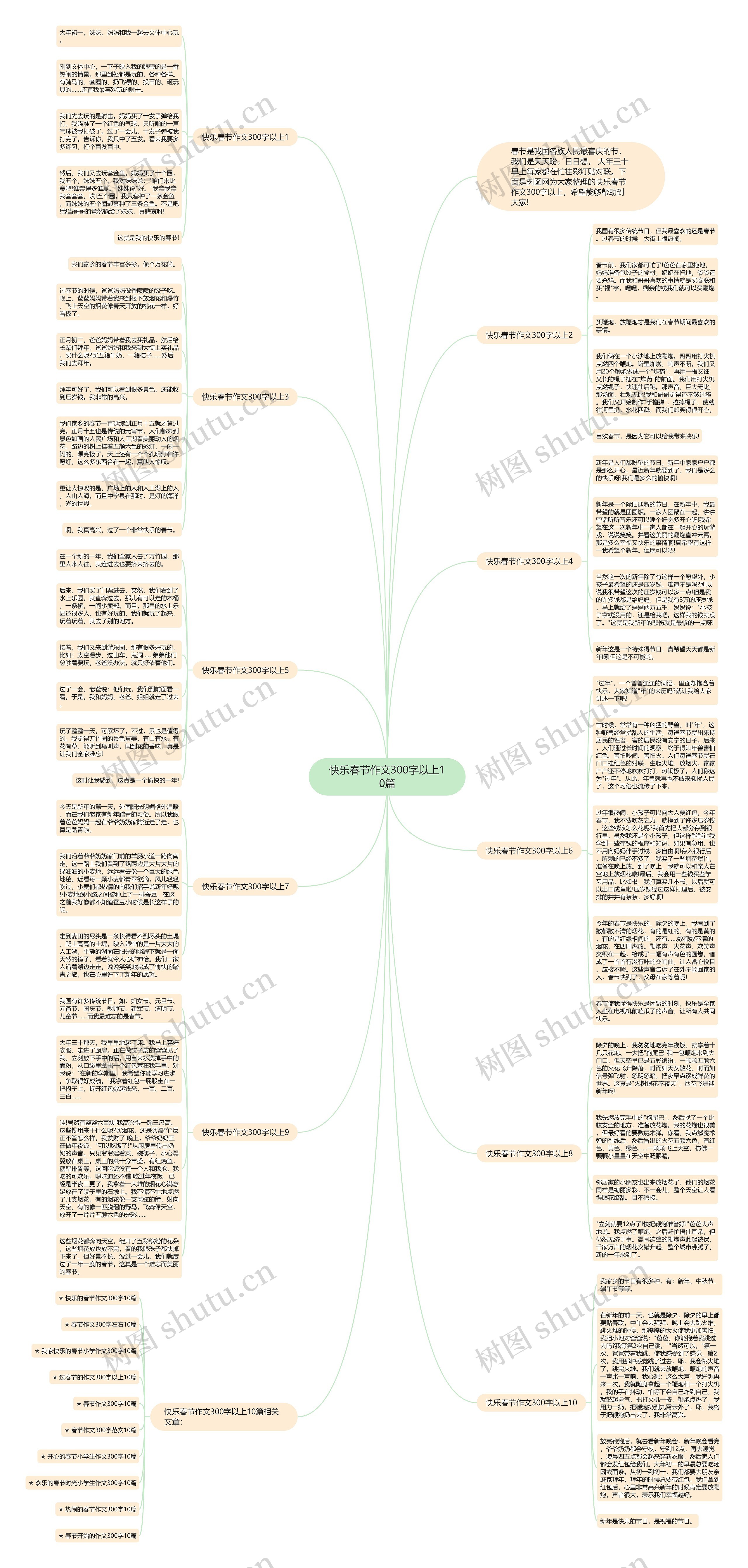 快乐春节作文300字以上10篇思维导图