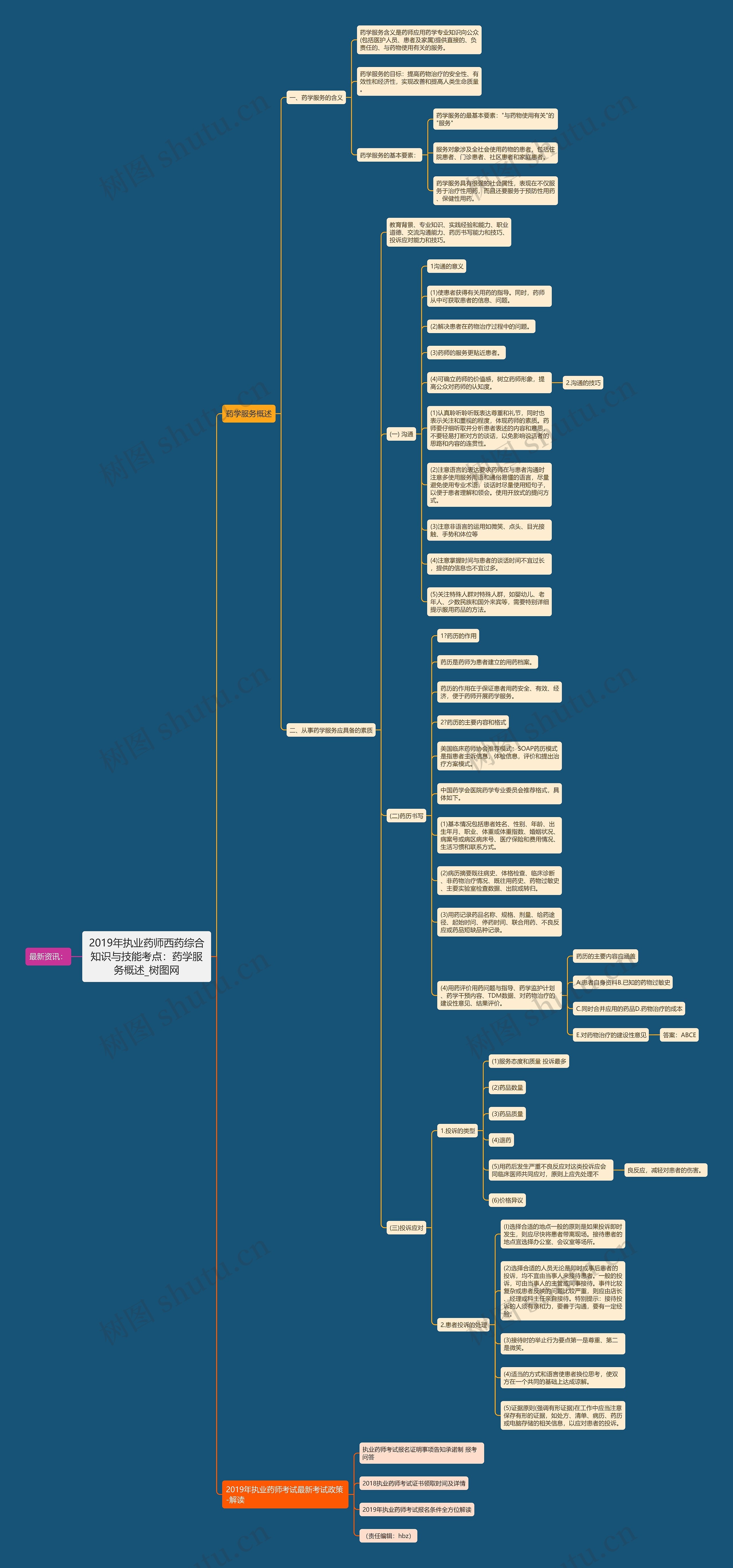 2019年执业药师西药综合知识与技能考点：药学服务概述思维导图