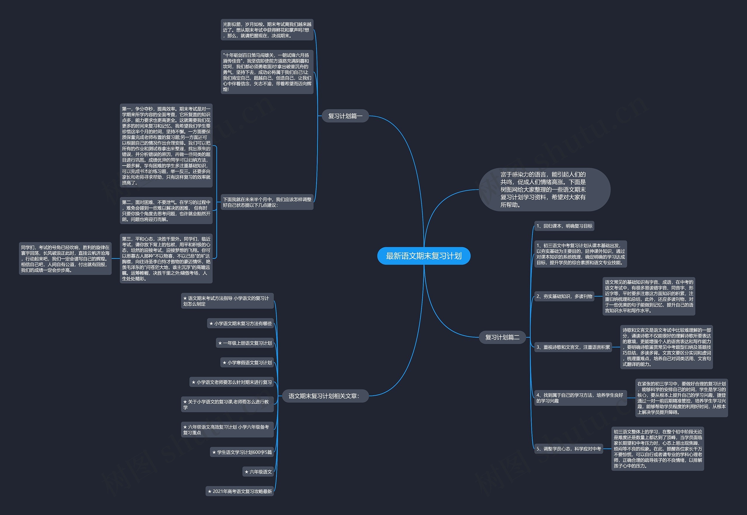 最新语文期末复习计划思维导图