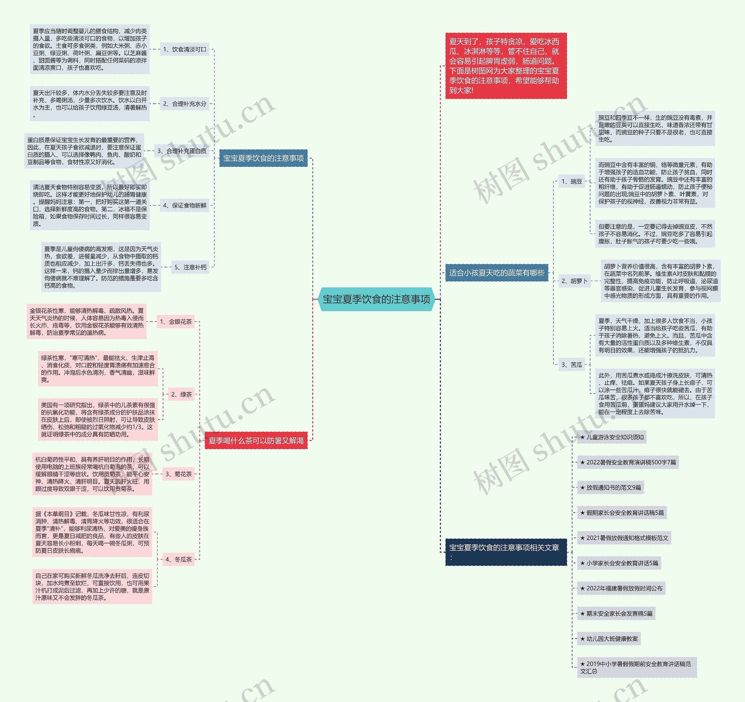 宝宝夏季饮食的注意事项思维导图
