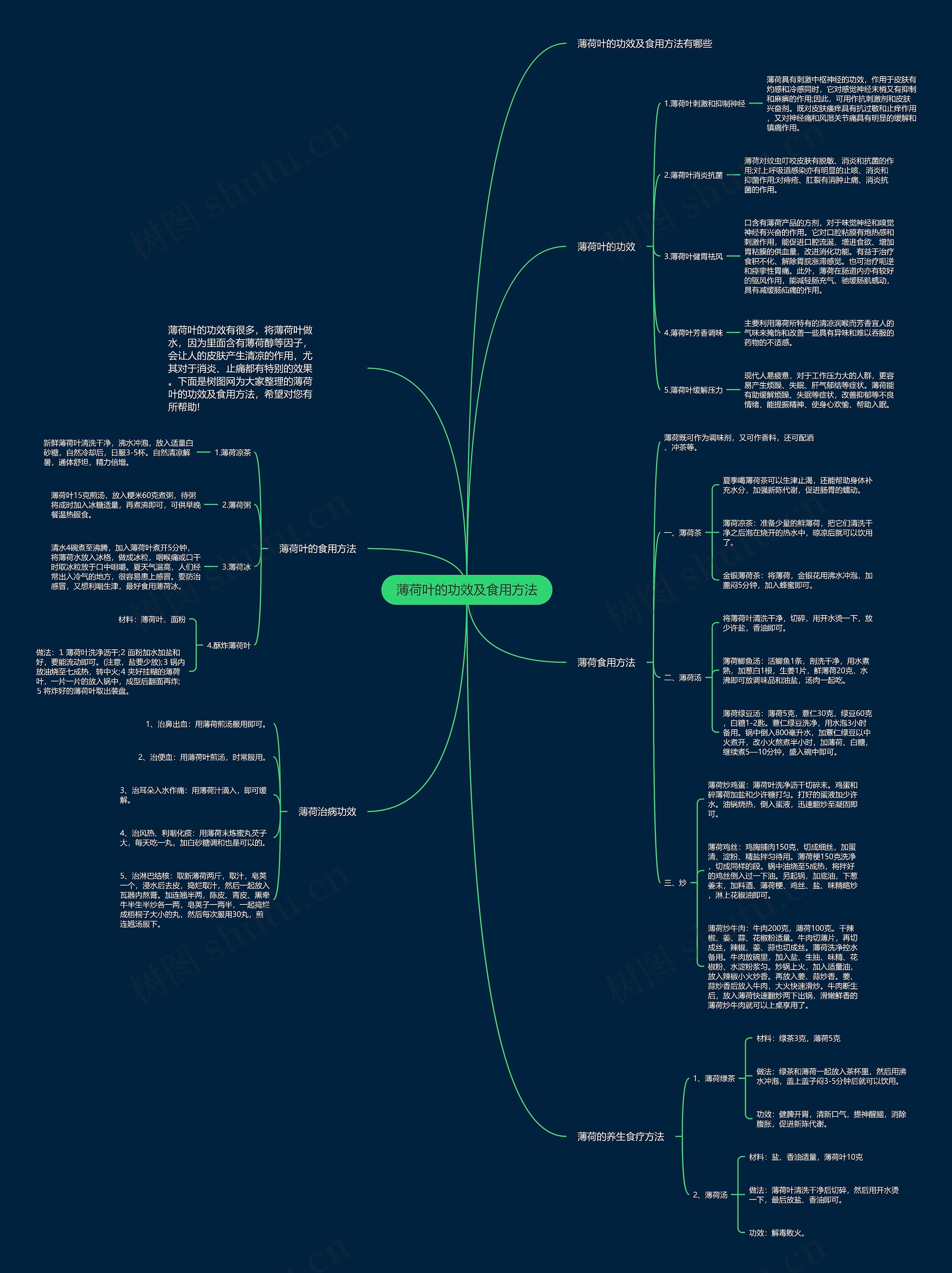 薄荷叶的功效及食用方法思维导图