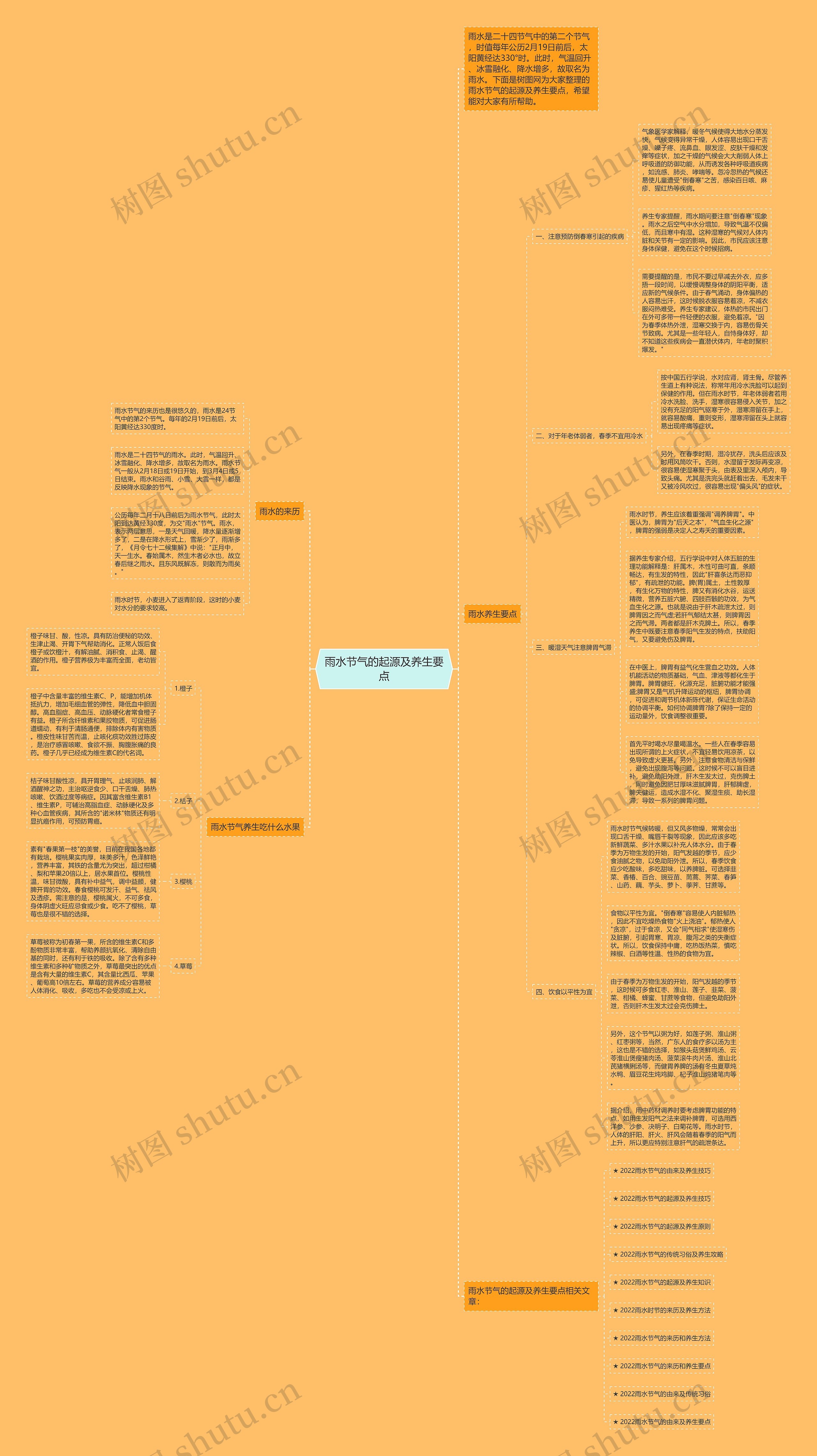 雨水节气的起源及养生要点思维导图