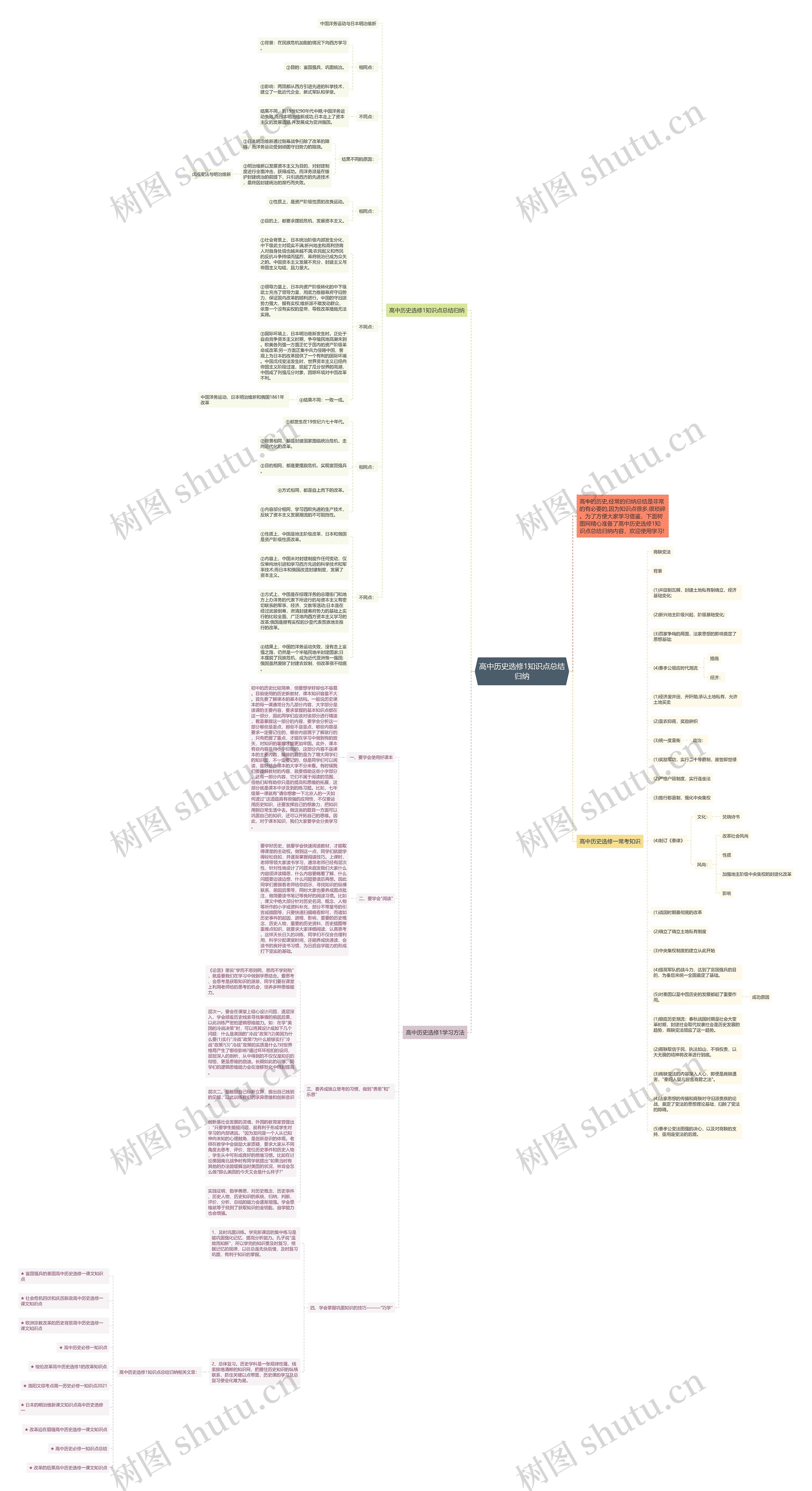 高中历史选修1知识点总结归纳思维导图