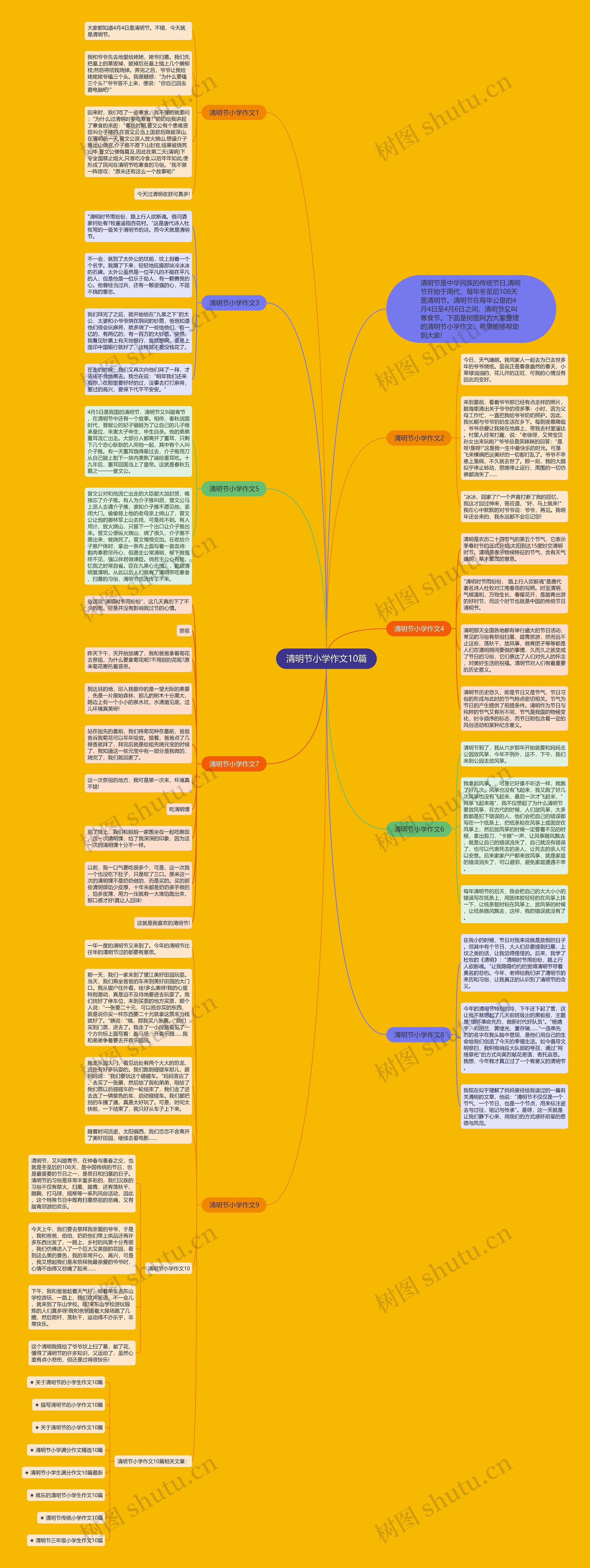 清明节小学作文10篇思维导图