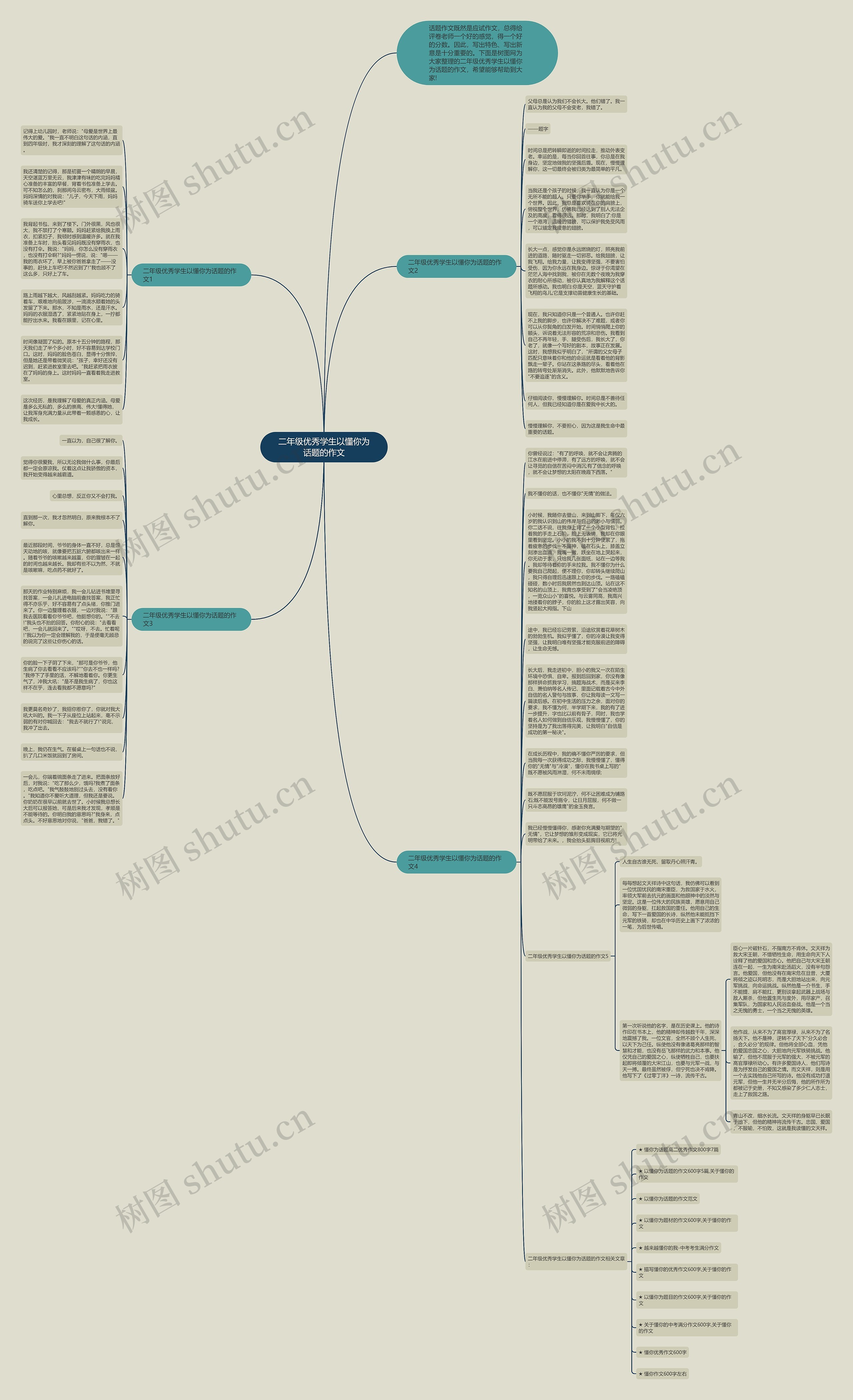 二年级优秀学生以懂你为话题的作文思维导图