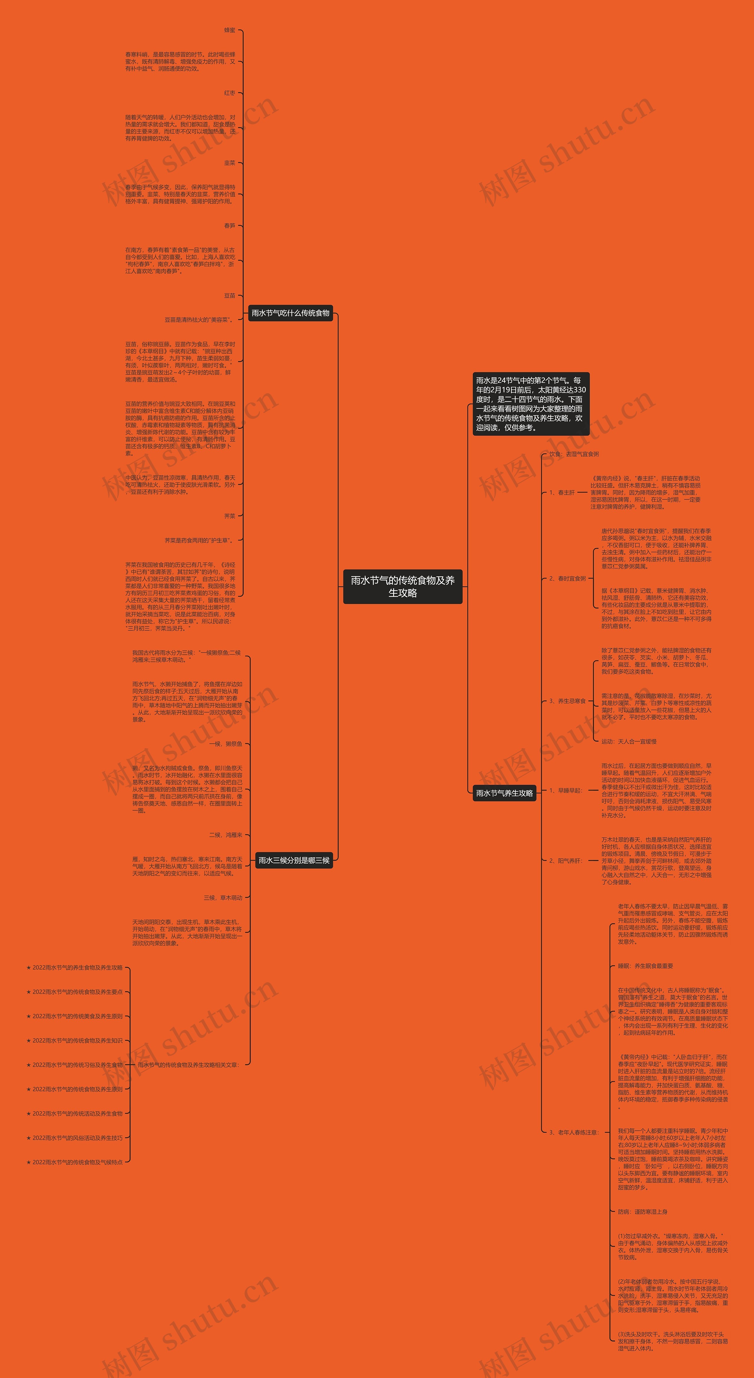 雨水节气的传统食物及养生攻略思维导图