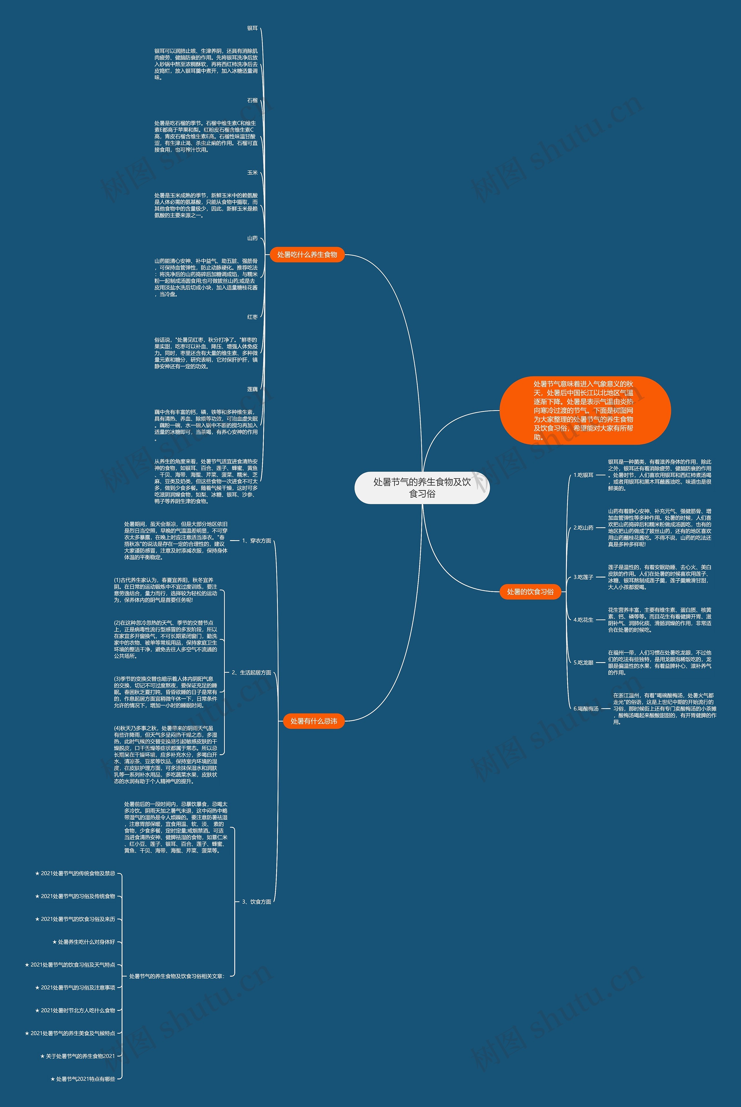 处暑节气的养生食物及饮食习俗思维导图