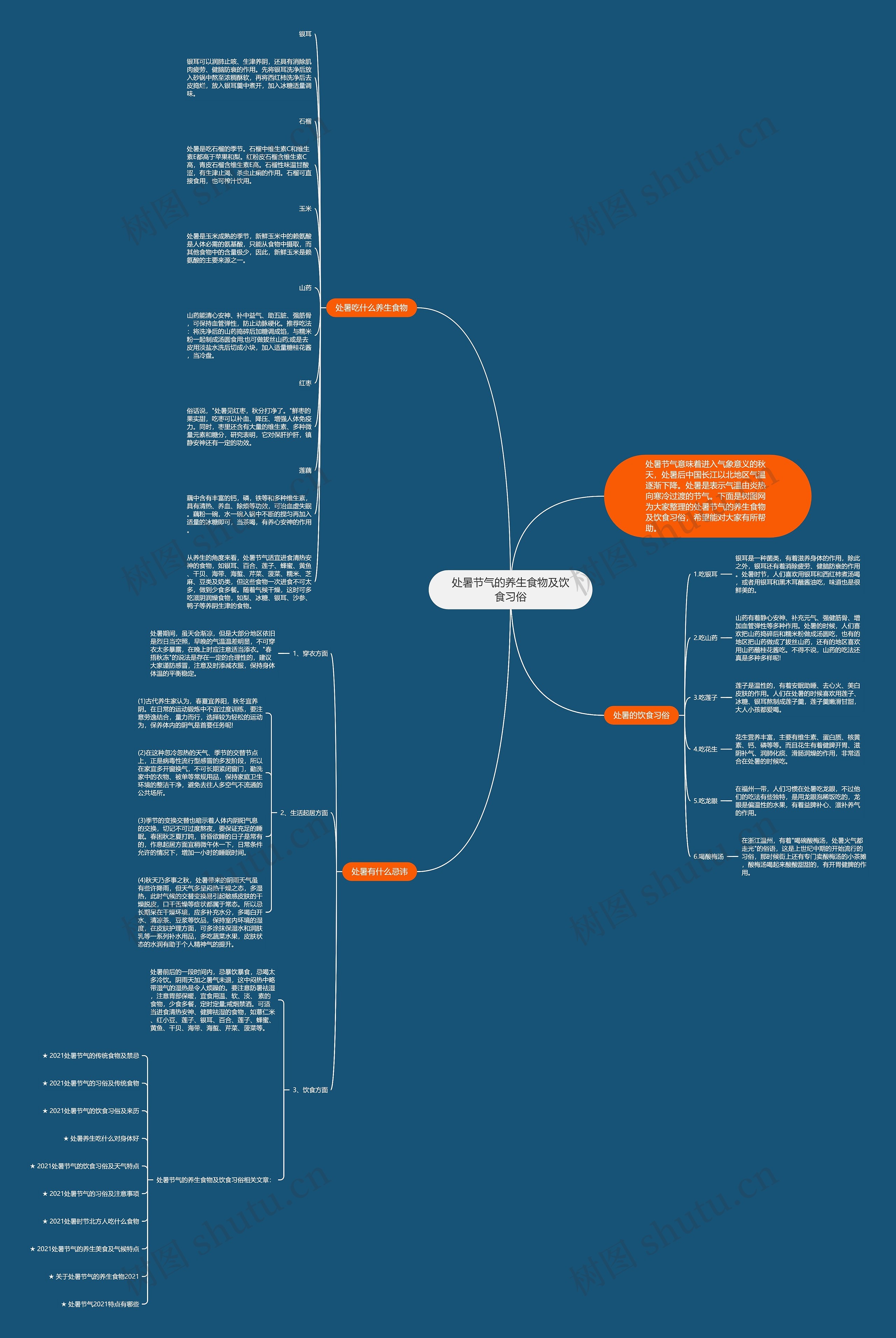 处暑节气的养生食物及饮食习俗思维导图高清图 处暑节气的养生食物及饮食习俗思维导图