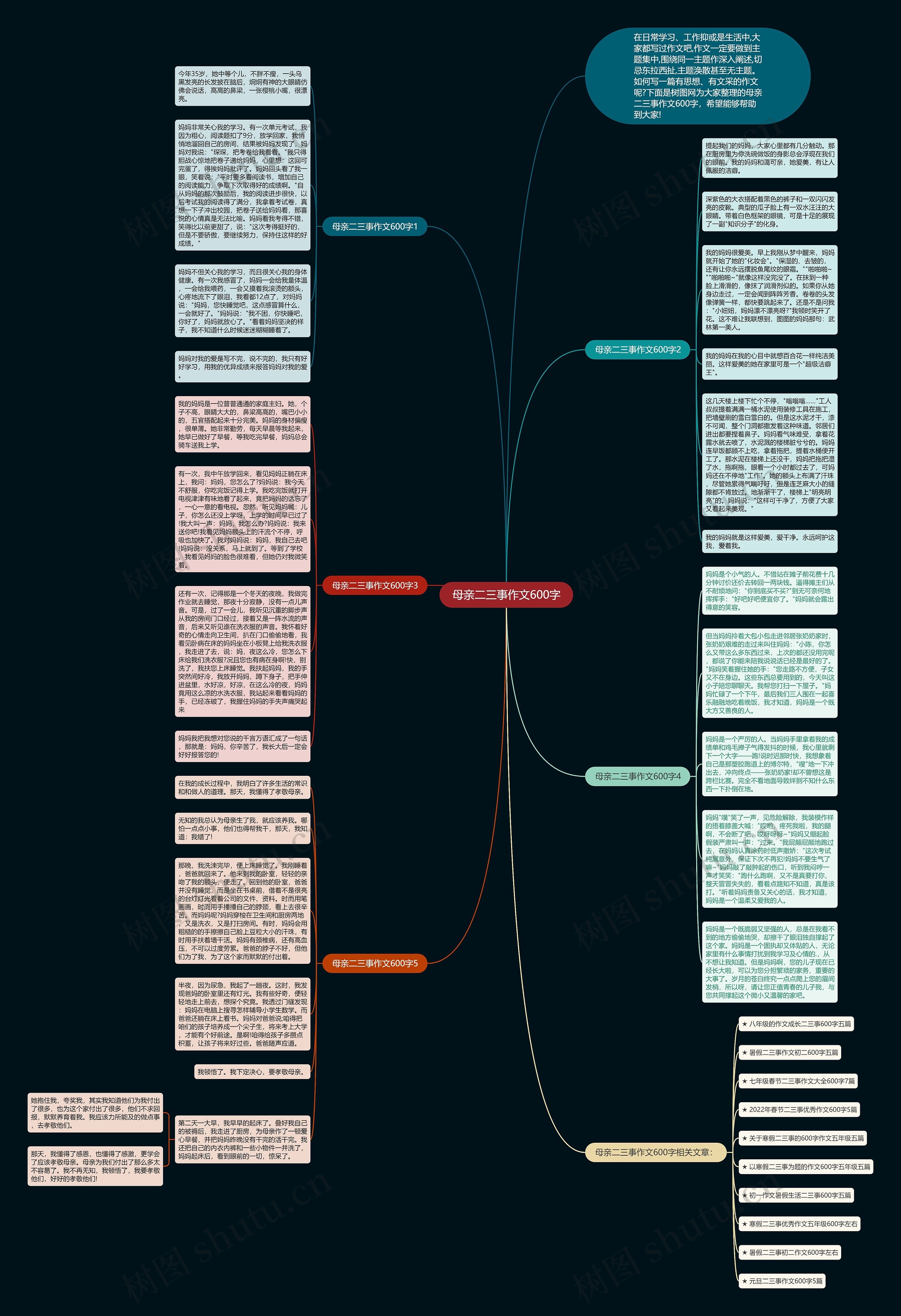 母亲二三事作文600字思维导图