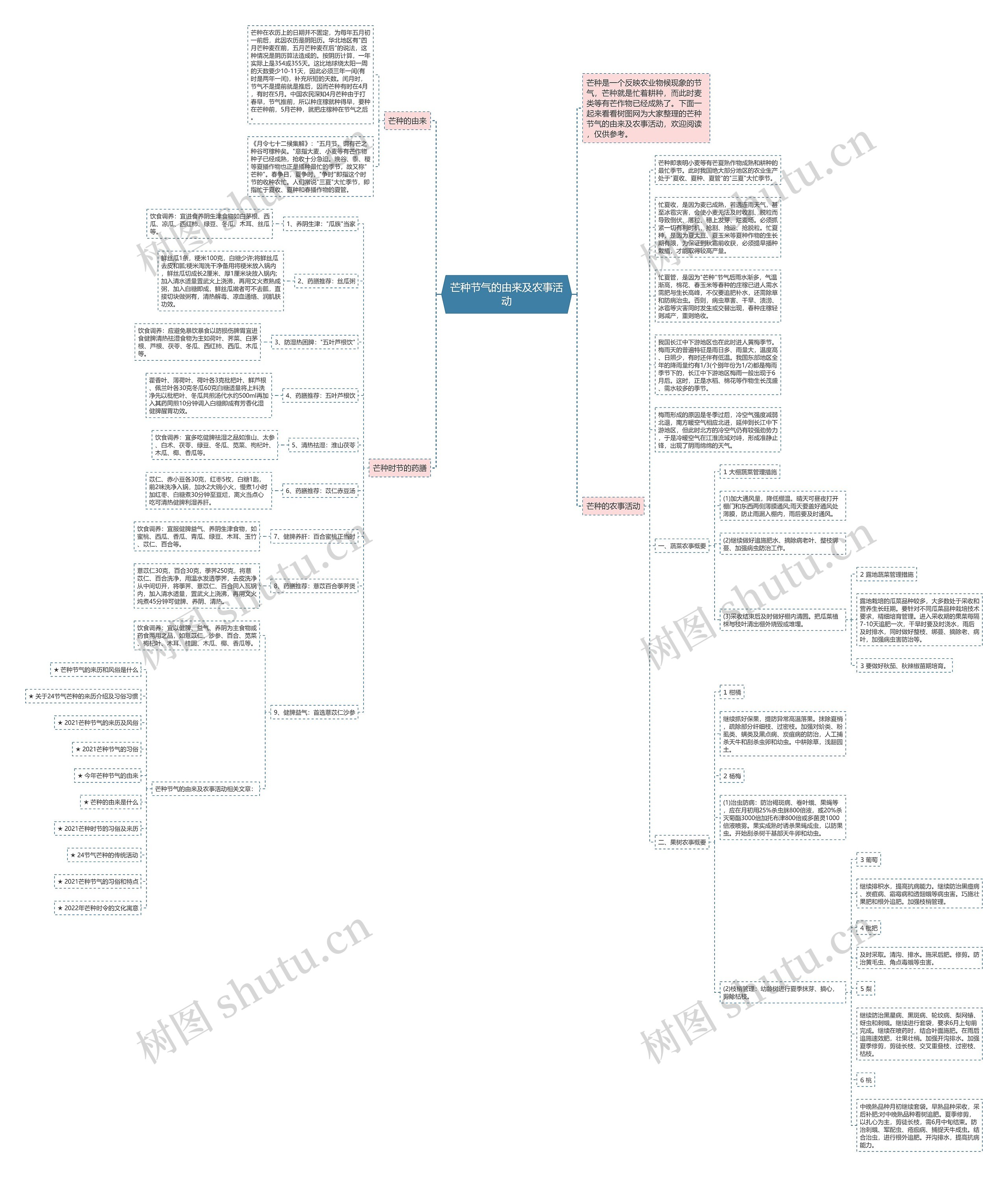 芒种节气的由来及农事活动思维导图