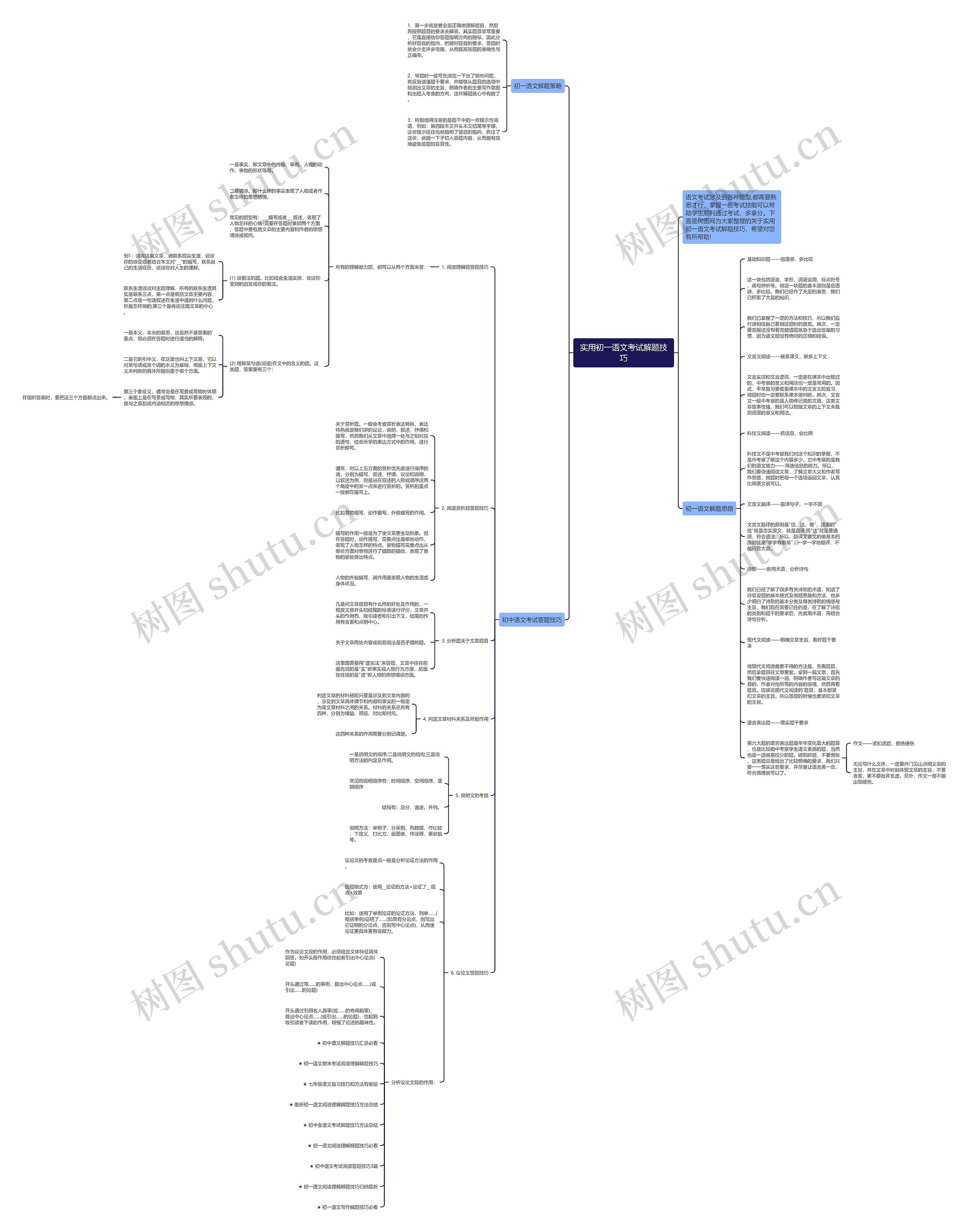 实用初一语文考试解题技巧思维导图