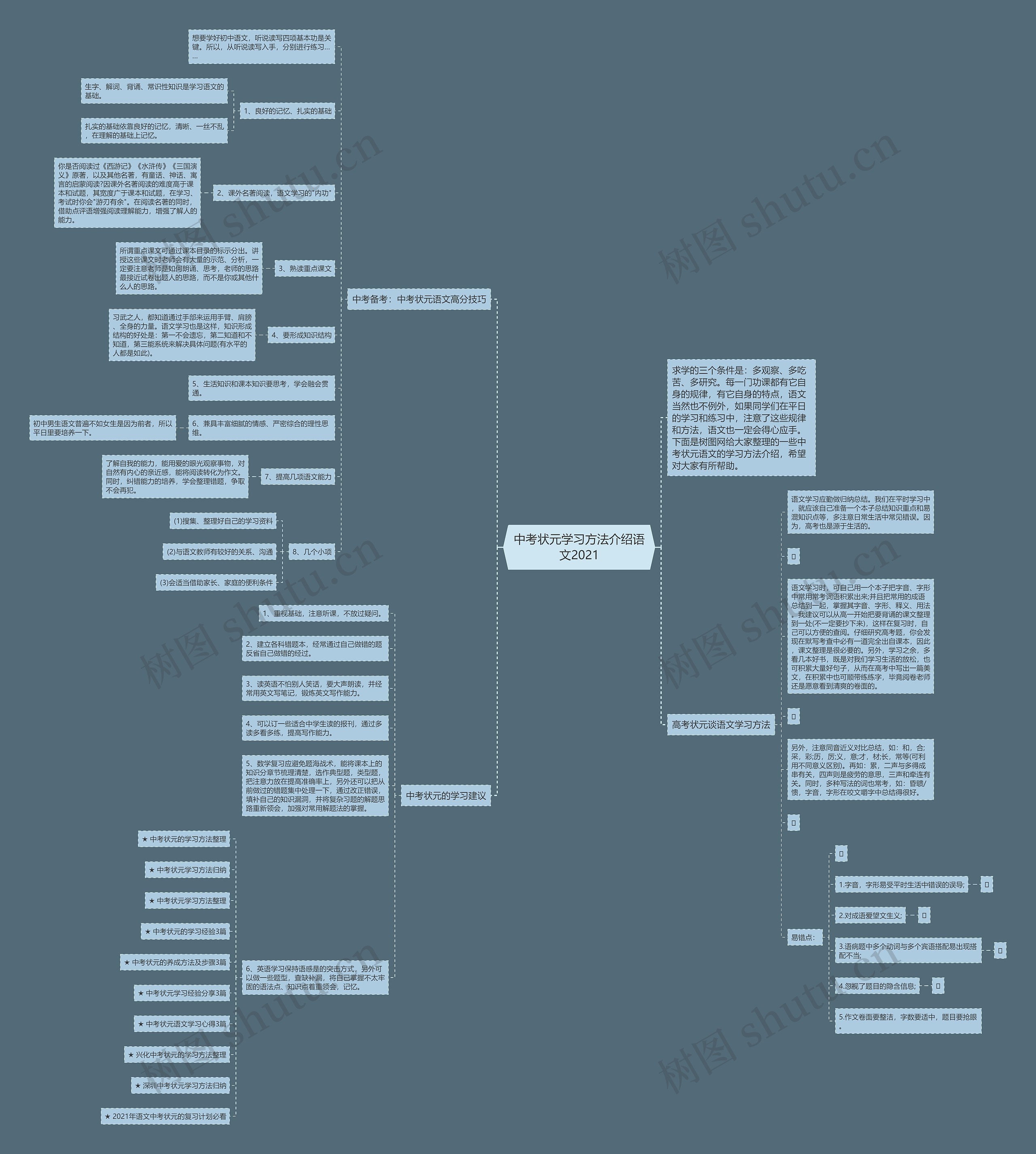 中考状元学习方法介绍语文2021思维导图